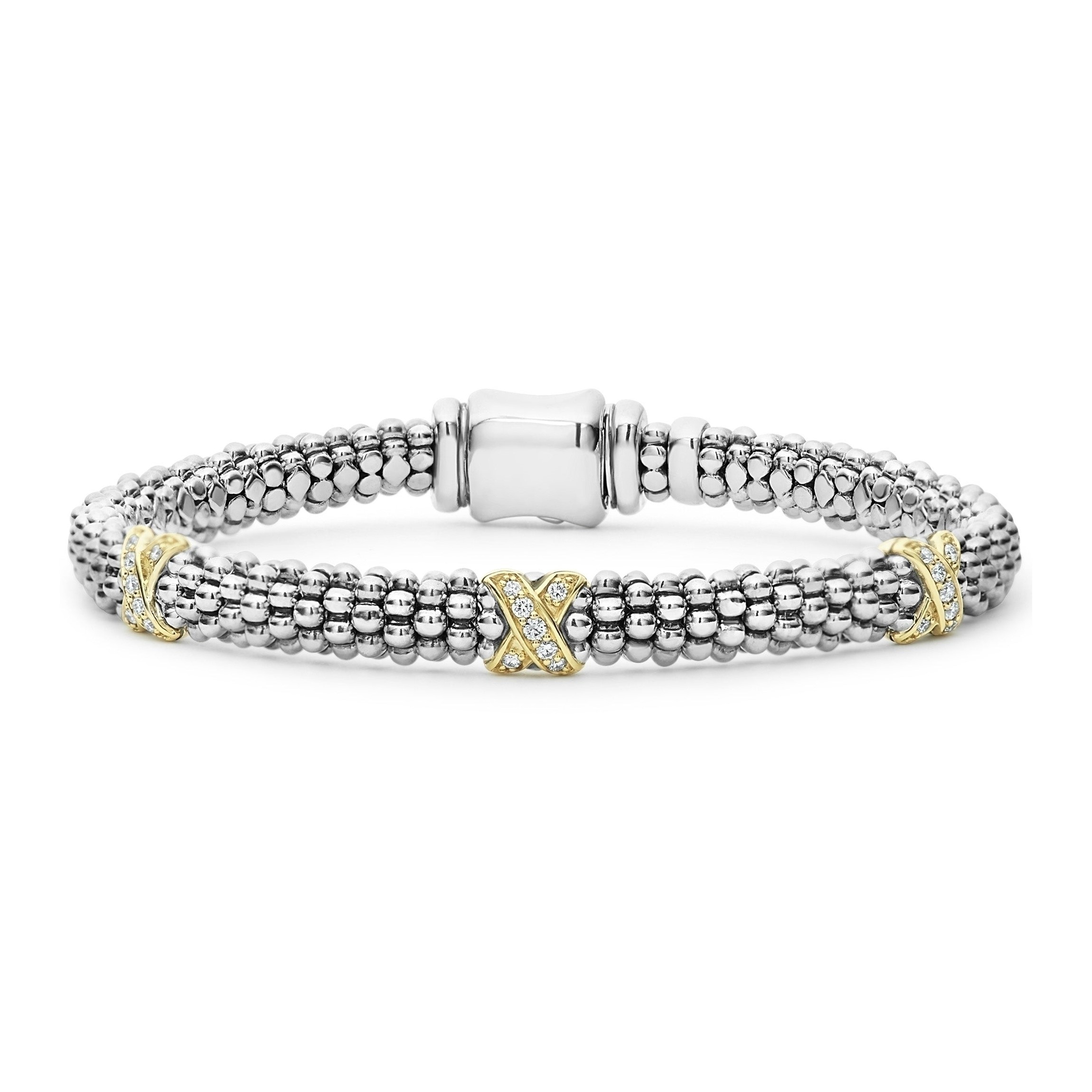 Lagos Sterling Silver & 18K Caviar Lux Diamond Triple X Bracelet