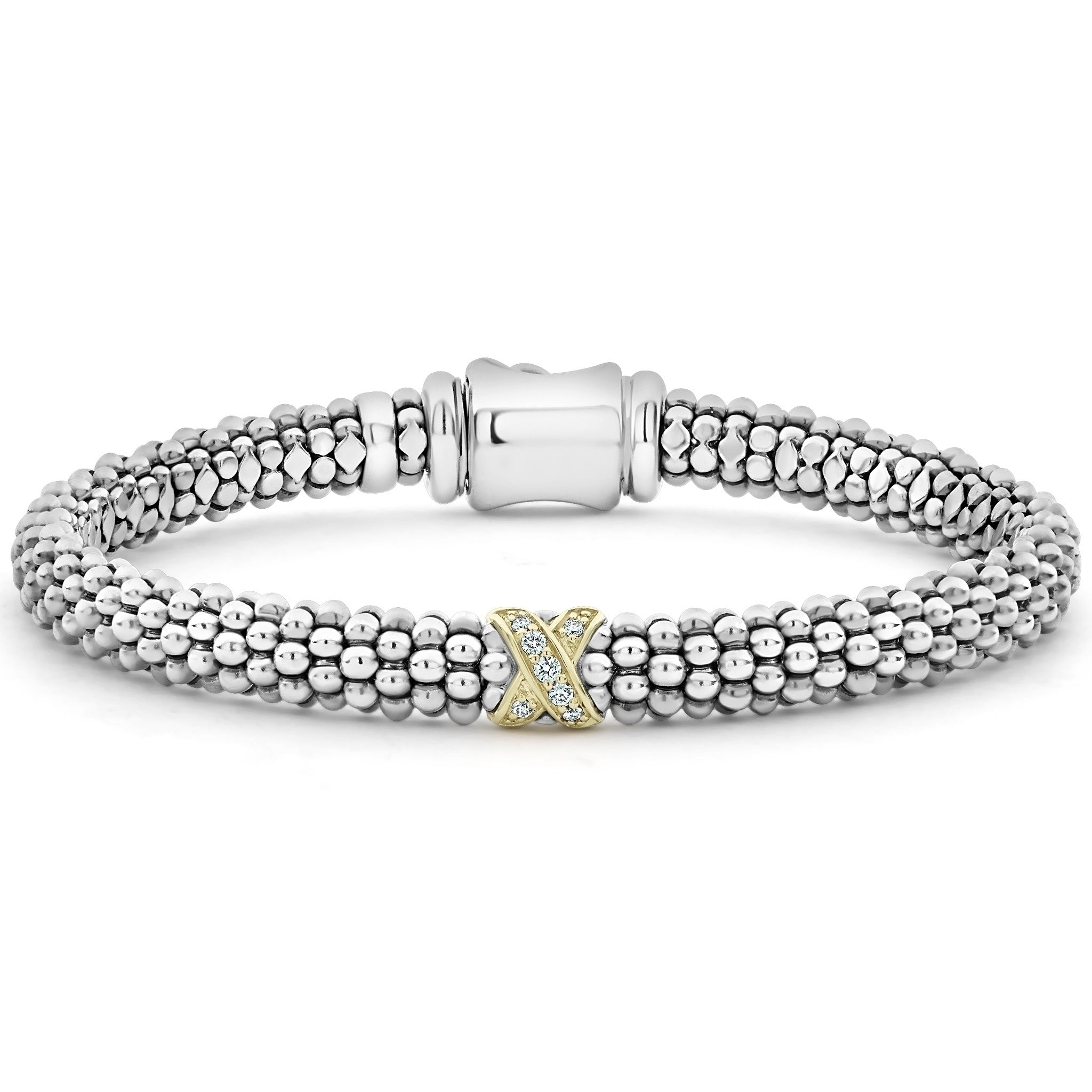 Lagos Sterling Silver & 18K Caviar Lux Diamond Station Bracelet