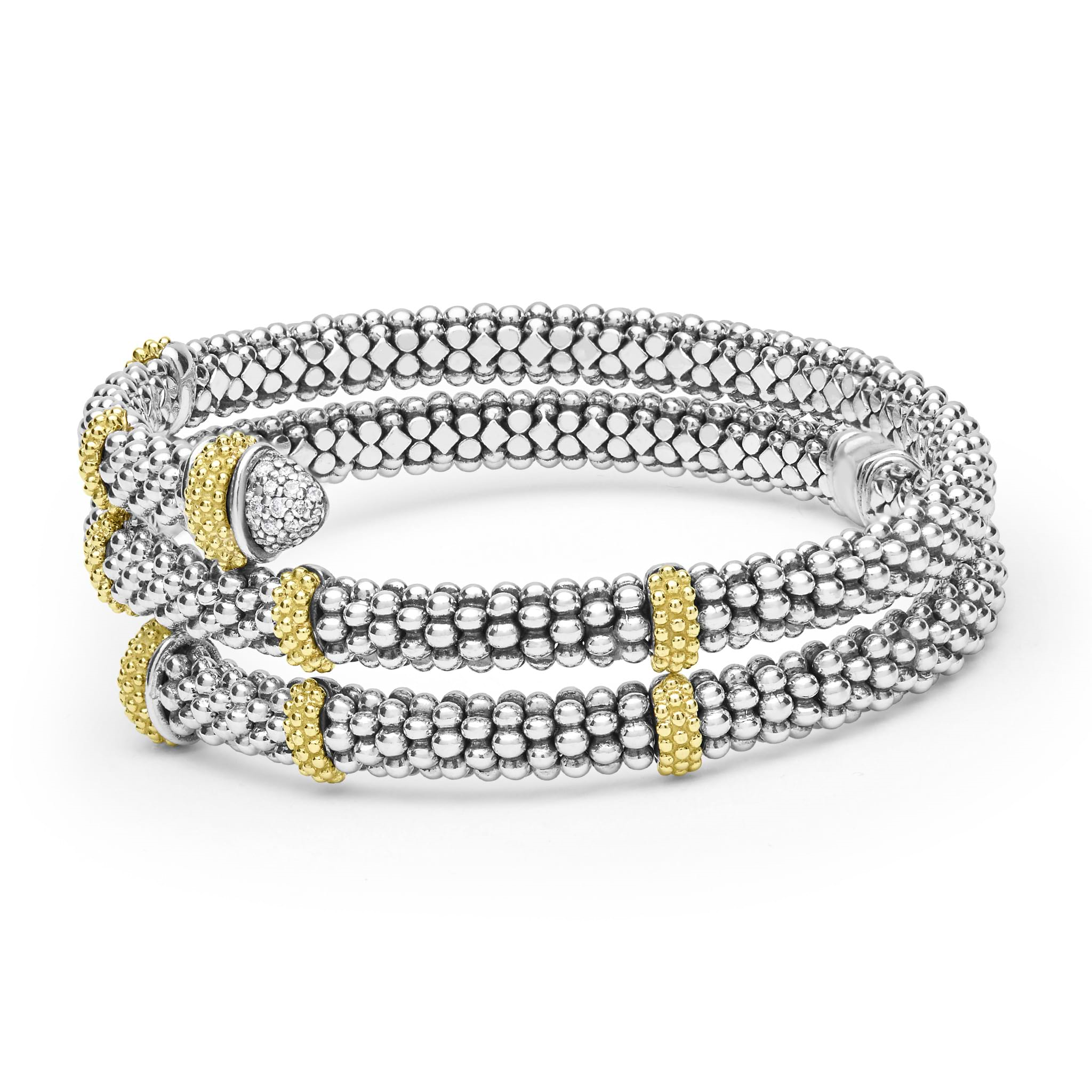 Lagos Sterling Silver & 18K Diamond Signature Caviar Versa Wrap Bracelet