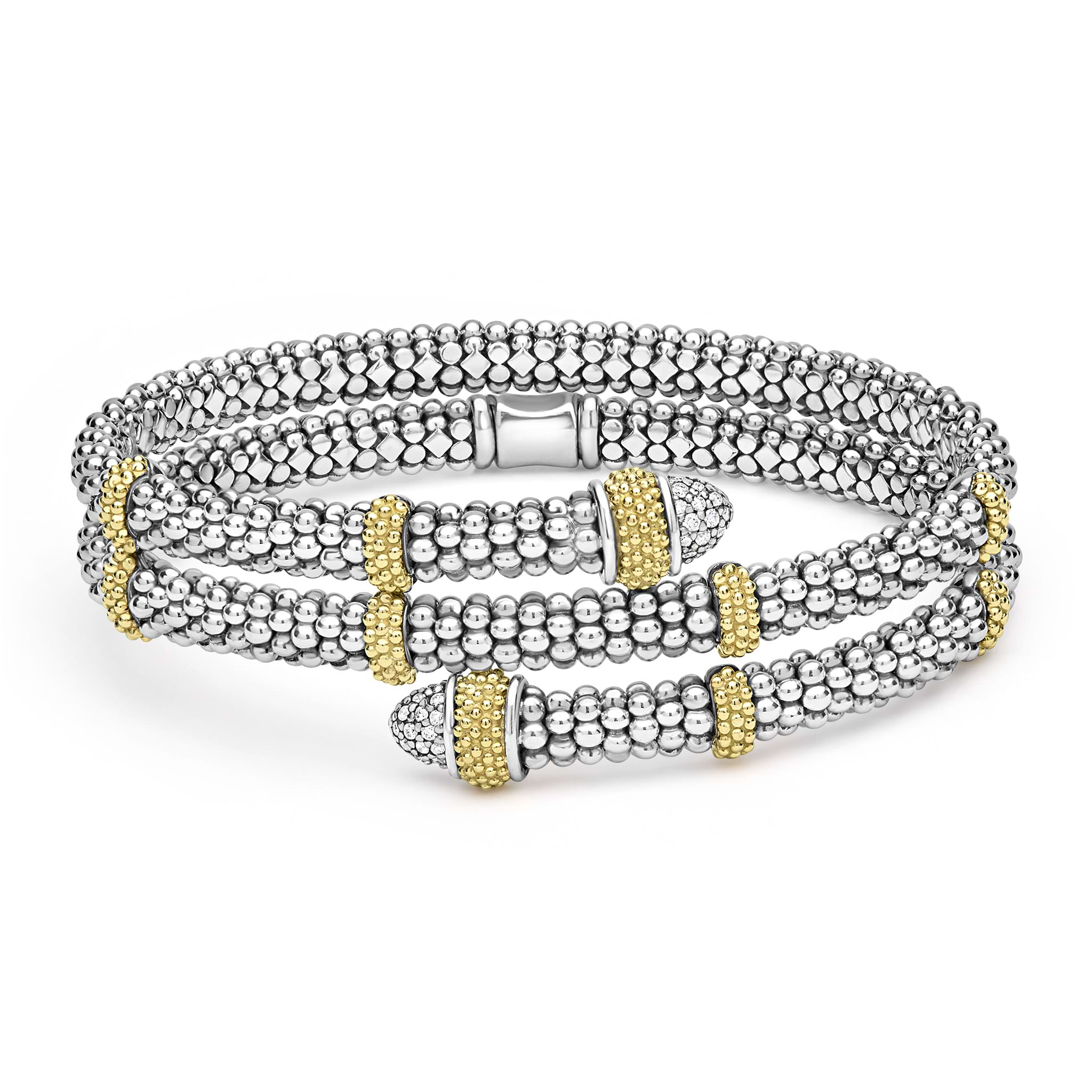 Lagos Sterling Silver & 18K Diamond Signature Caviar Versa Wrap Bracelet