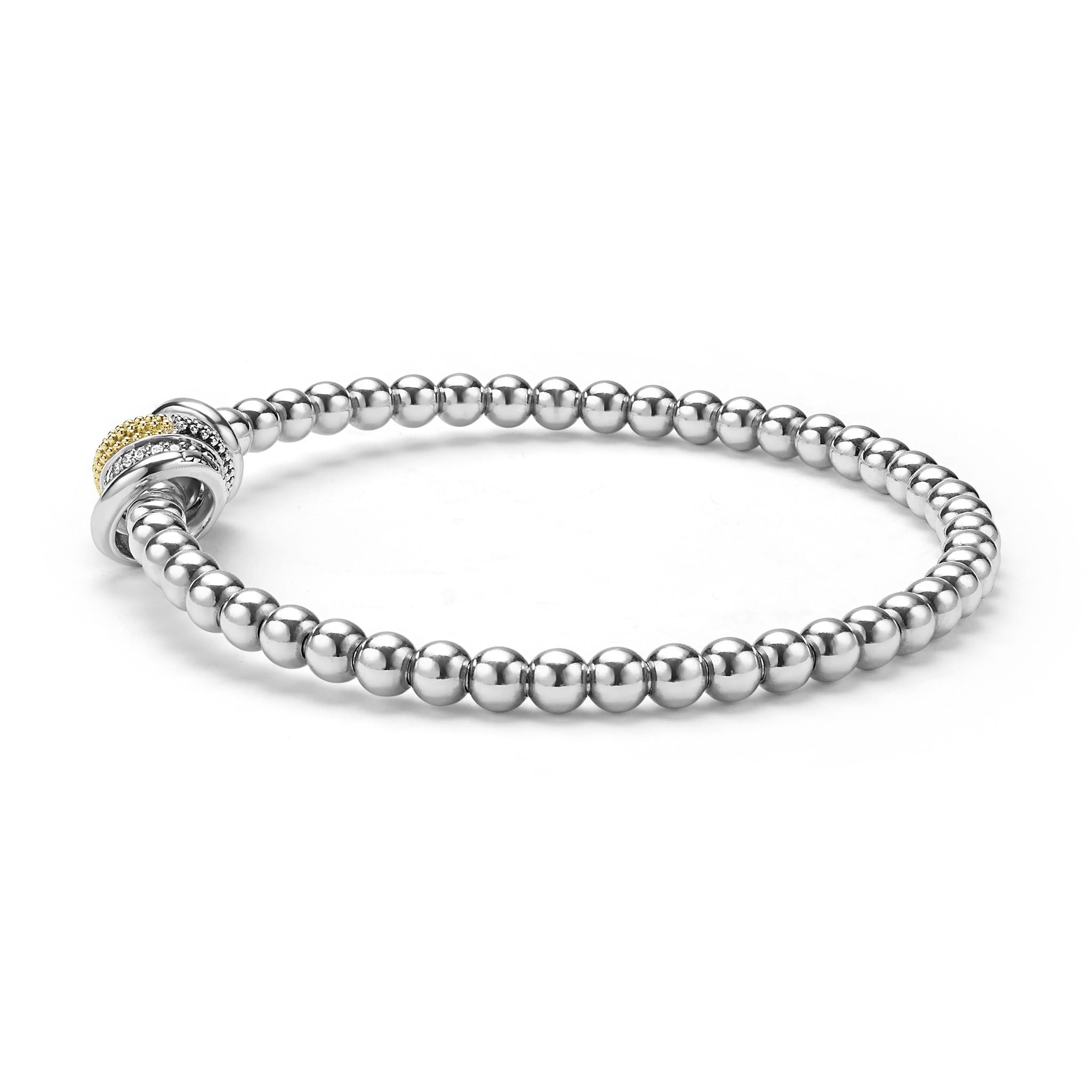 Lagos Sterling Silver & 18K Caviar Lux 4-Ring Diamond Stretch Bracelet