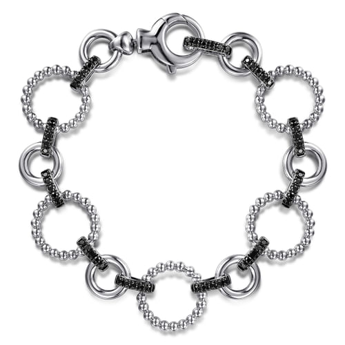 Gabriel & Co. Sterling Silver Black Spinel Bujukan Circle Link Bracelet