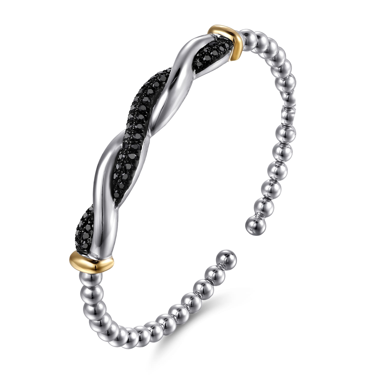 Gabriel & Co. Sterling Silver & 14K Bujukan Black Spinel Twisted Bangle