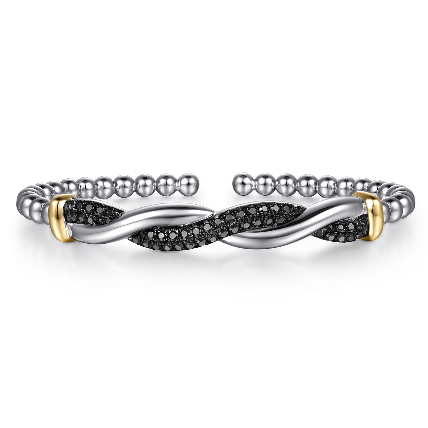 Gabriel & Co. Sterling Silver & 14K Bujukan Black Spinel Twisted Bangle