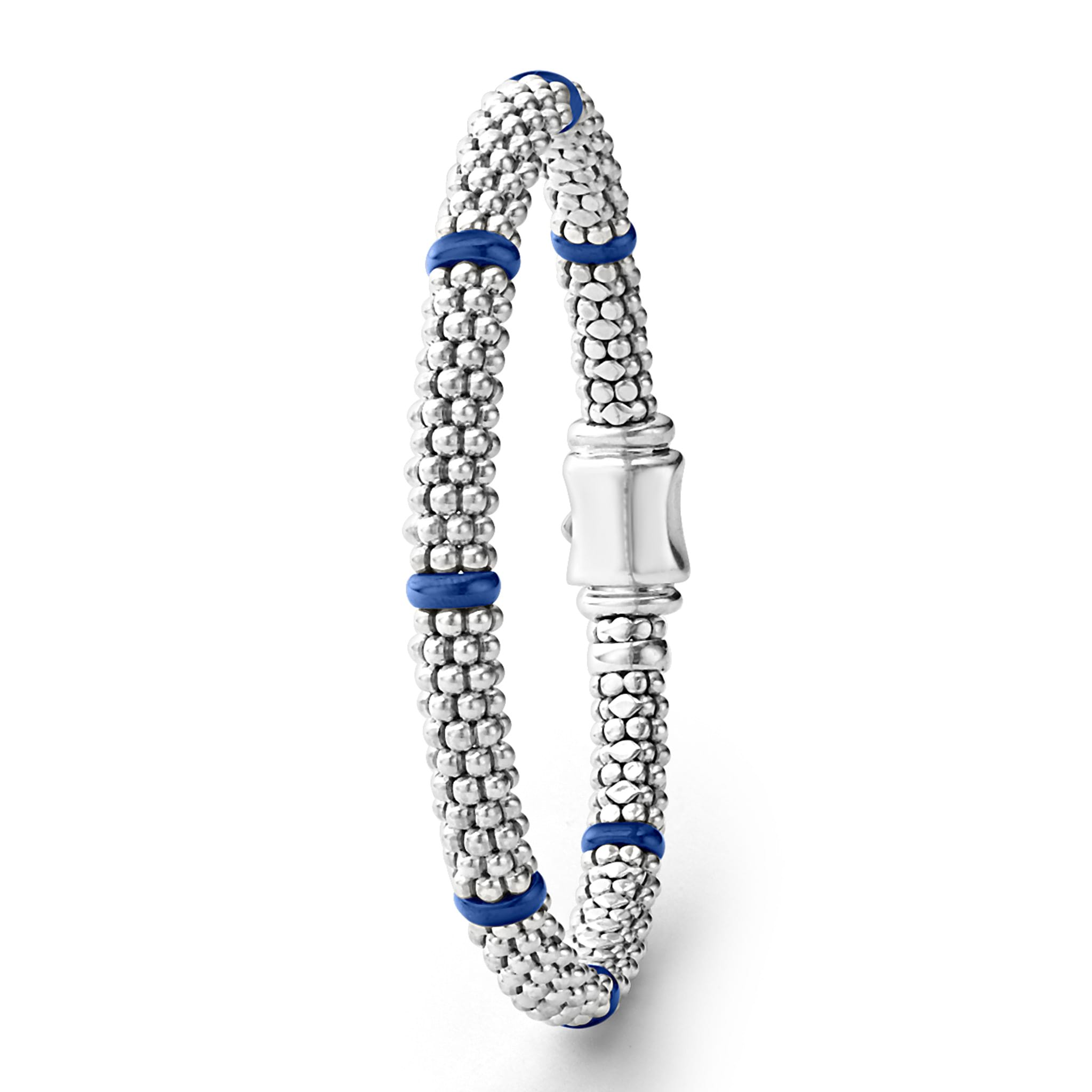 Lagos Sterling Silver Ultramarine Ceramic Station 6mm Caviar Rope Bracelet