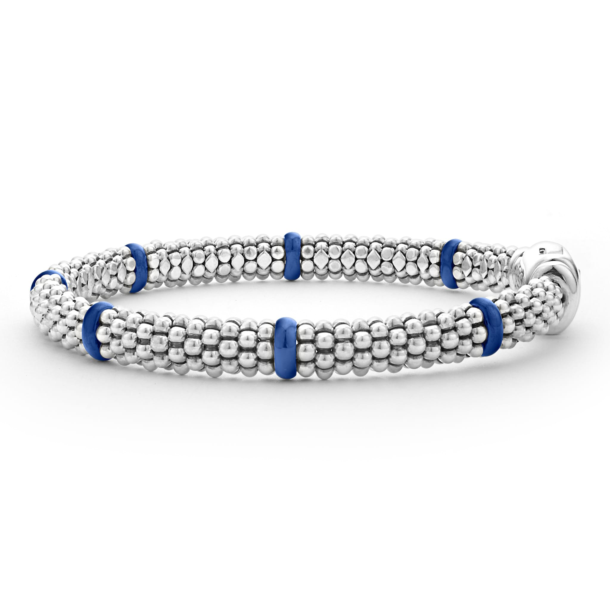 Lagos Sterling Silver Ultramarine Ceramic Station 6mm Caviar Rope Bracelet