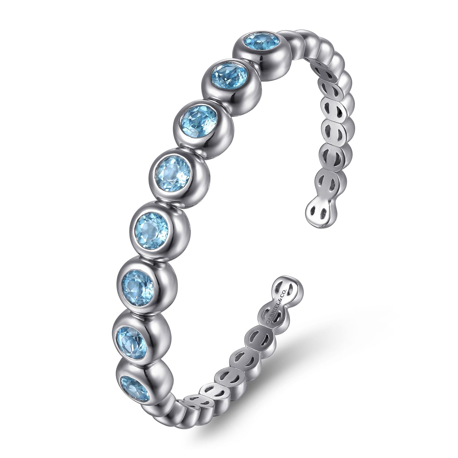 Gabriel & Co. Sterling Silver Bujukan & Blue Topaz Bezel Open Bangle