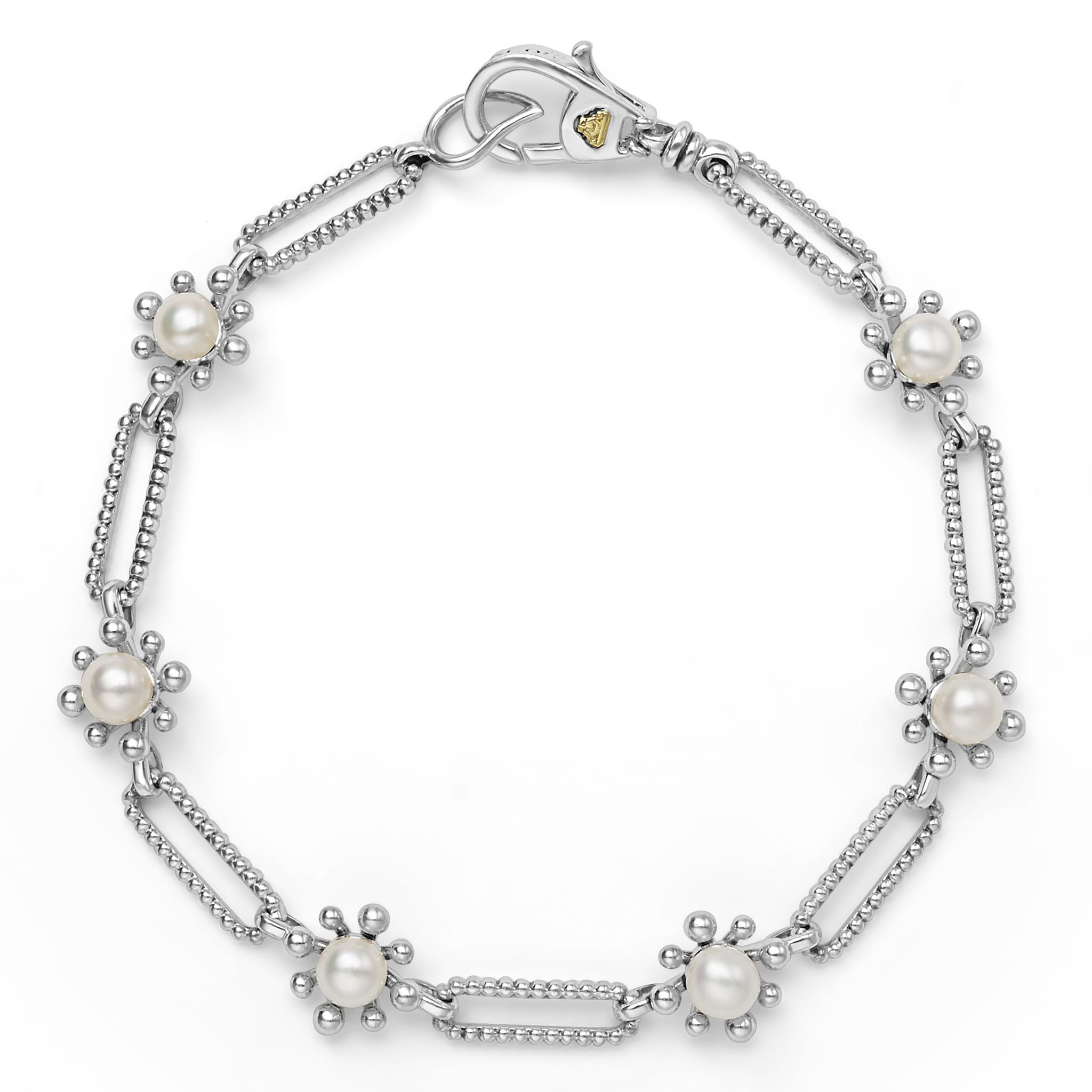 Lagos Sterling Silver Luna Fleur Pearl Link Bracelet