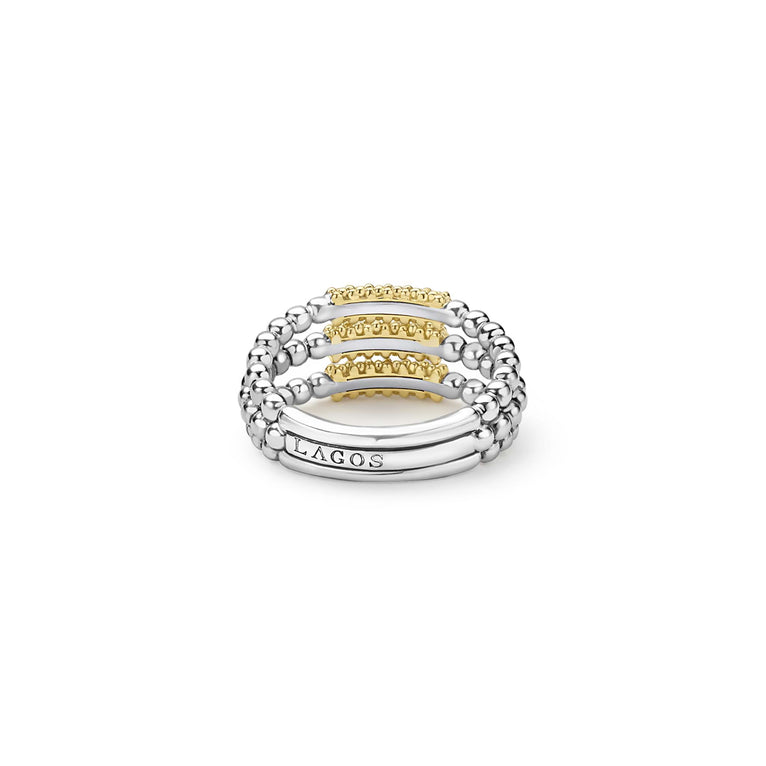 Lagos Sterling Silver & 18K Yellow Gold Caviar Tri-Bar Ring