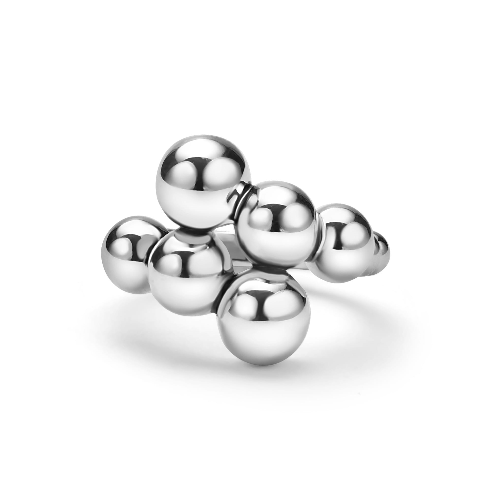 Lagos Sterling Silver Caviar Bubbly 17x3mm Crossover Beaded Bypass-Style Ring Size 7