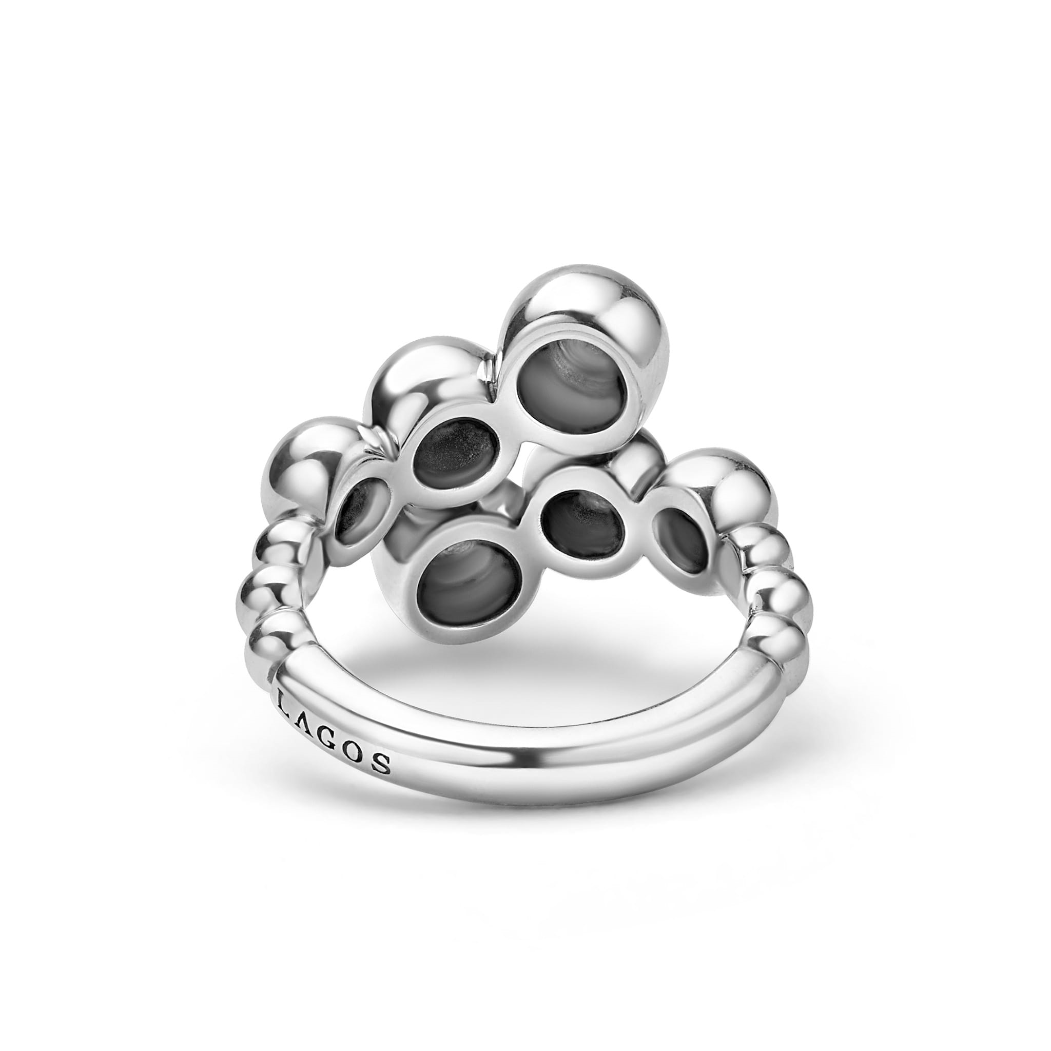 Lagos Sterling Silver Caviar Bubbly 17x3mm Crossover Beaded Bypass-Style Ring Size 7