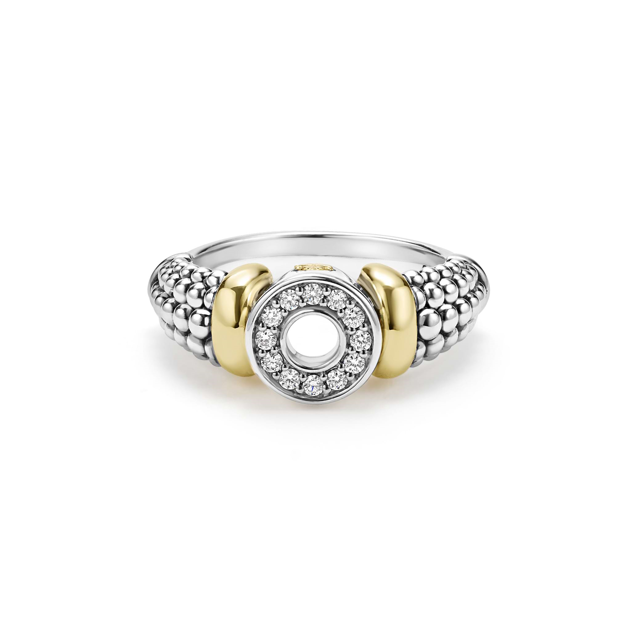 Lagos Sterling Silver & 18K Signature Diamond Circle Caviar Ring