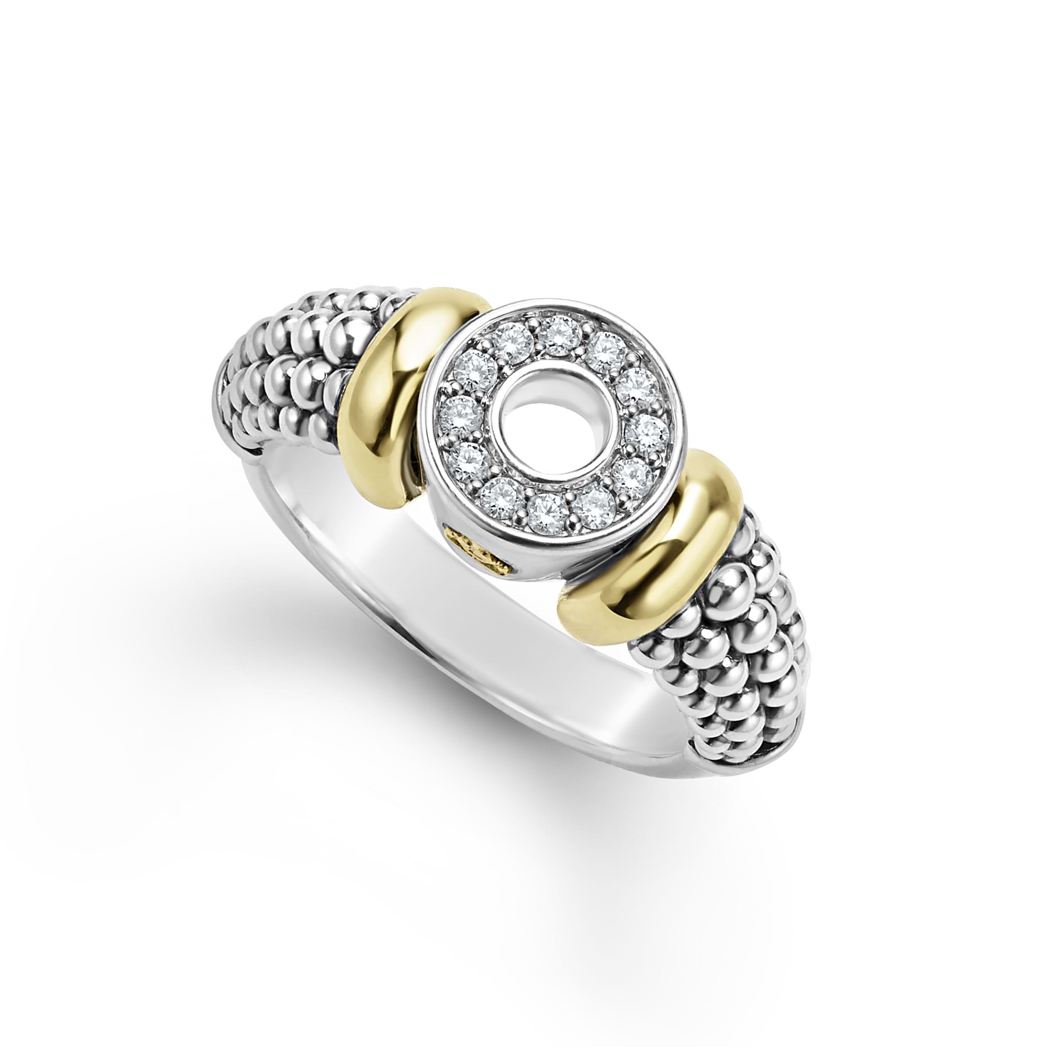Lagos Sterling Silver & 18K Signature Diamond Circle Caviar Ring