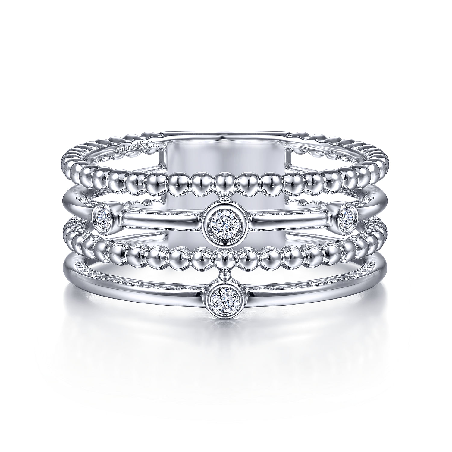 Gabriel & Co. Sterling Silver Bujukan Bezel Set Diamond Stackable Ring