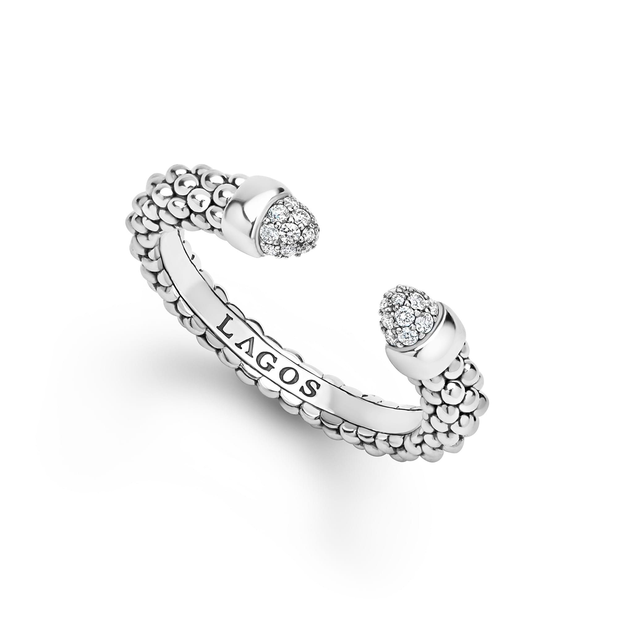 Lagos Sterling Silver Mini Versa Caviar Ring with Diamonds