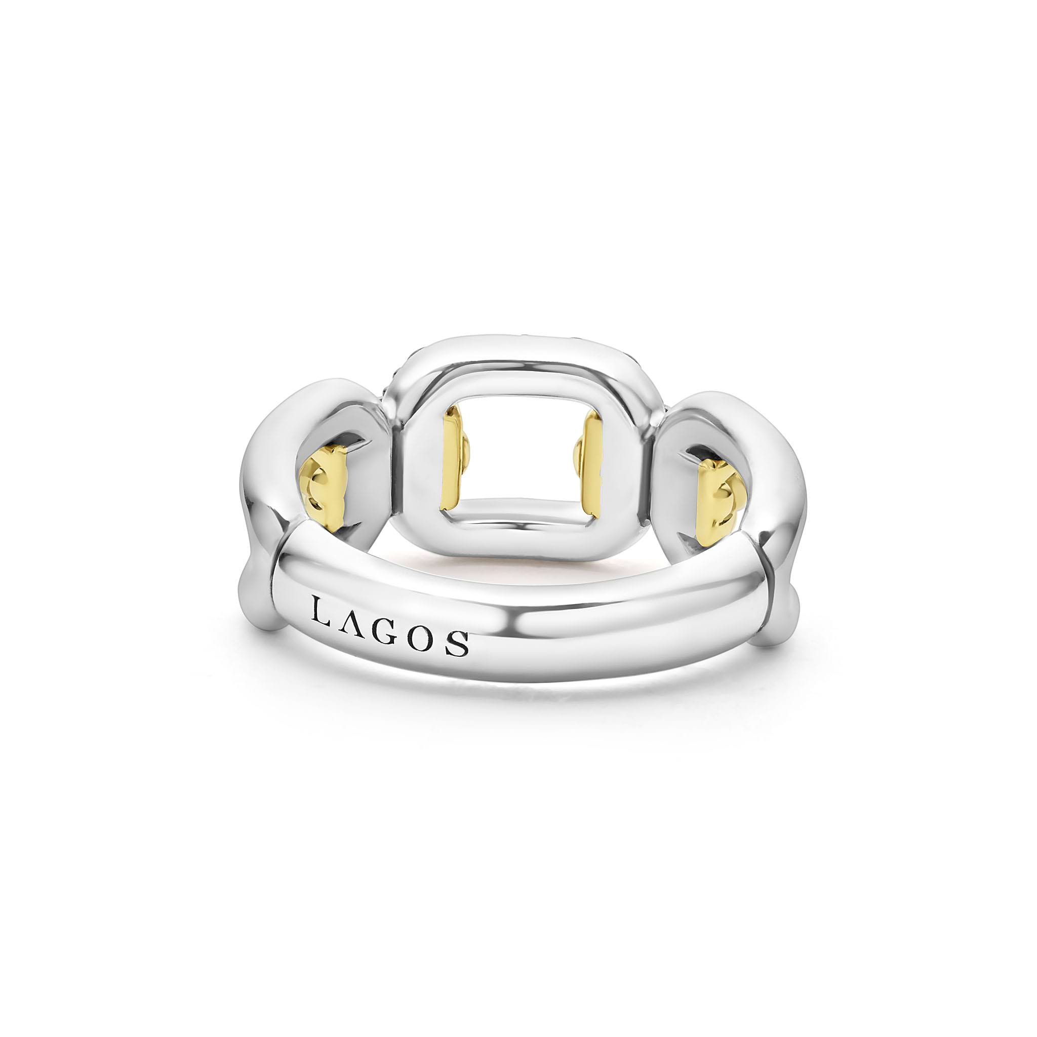 Lagos Sterling Silver & 18K Yellow Gold Signature Caviar Link Diamond Ring