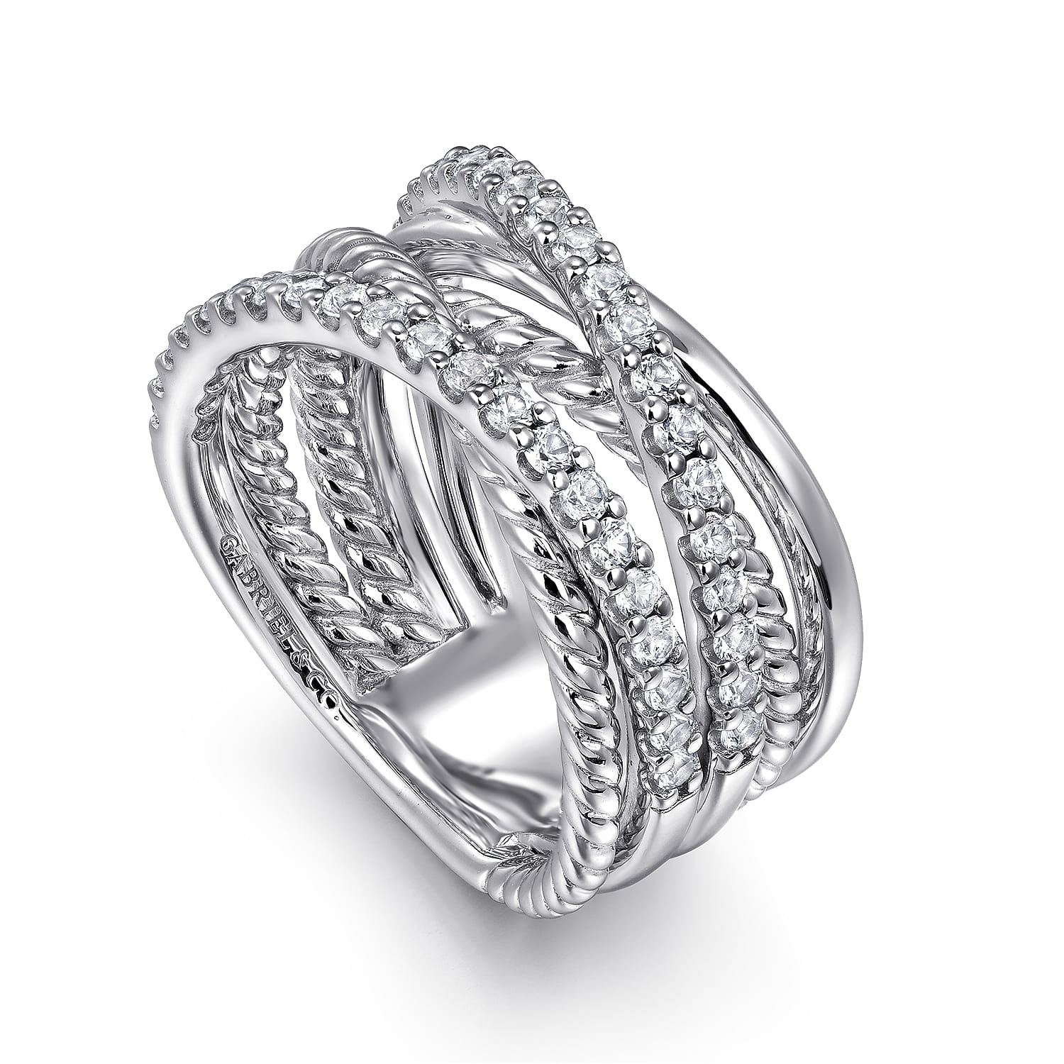 Gabriel & Co. Sterling Silver White Sapphire Twisted Ring
