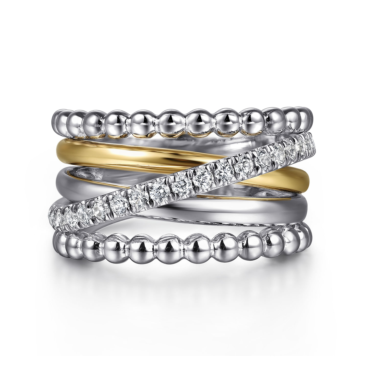 Gabriel & Co. Sterling Silver & 14K Bujukan Wide Criss-Cross Ring