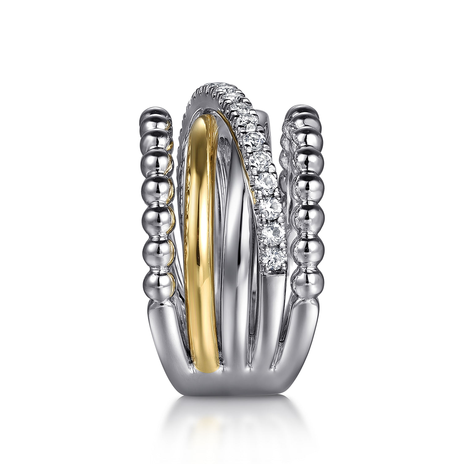 Gabriel & Co. Sterling Silver & 14K Bujukan Wide Criss-Cross Ring