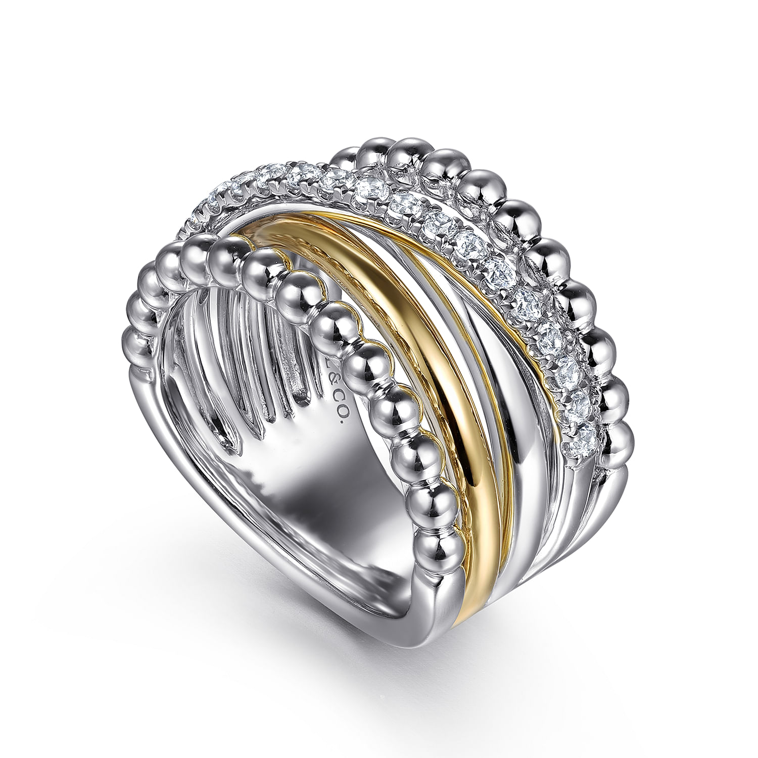 Gabriel & Co. Sterling Silver & 14K Bujukan Wide Criss-Cross Ring