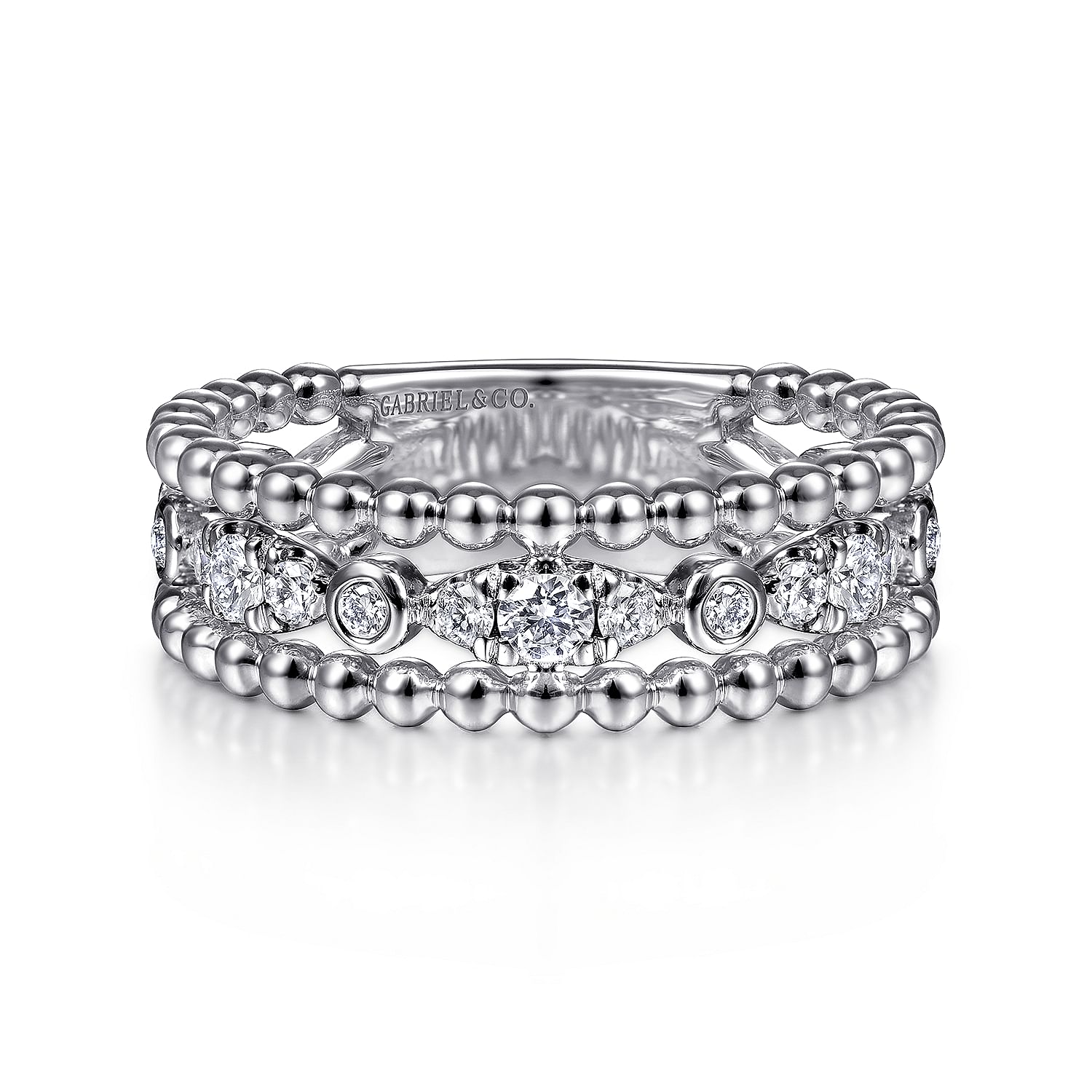 Gabriel & Co. Sterling Silver White Sapphire Bujukan Stackable Ring
