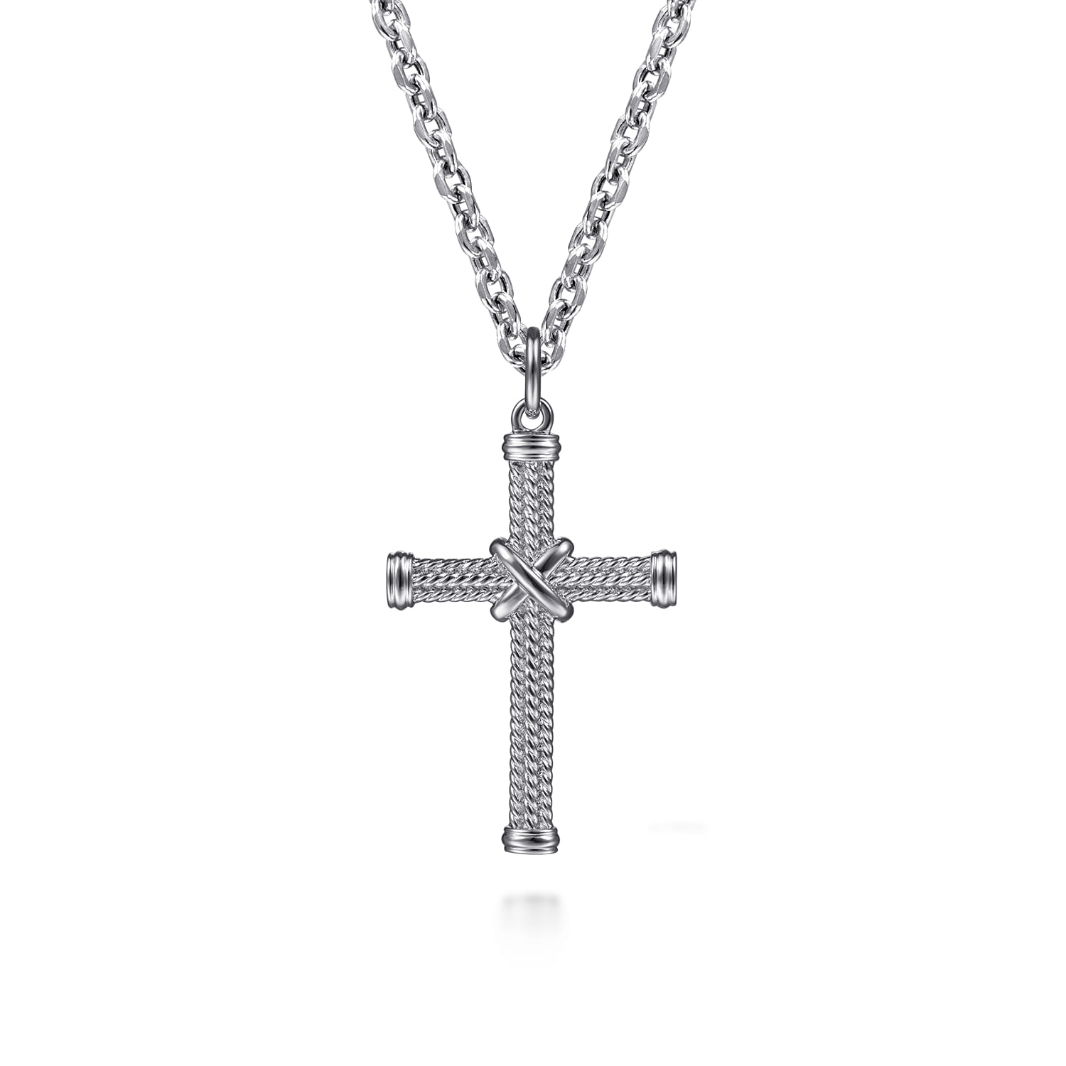 Gabriel & Co. Sterling Silver Twisted Rope X-Center Cross Pendant