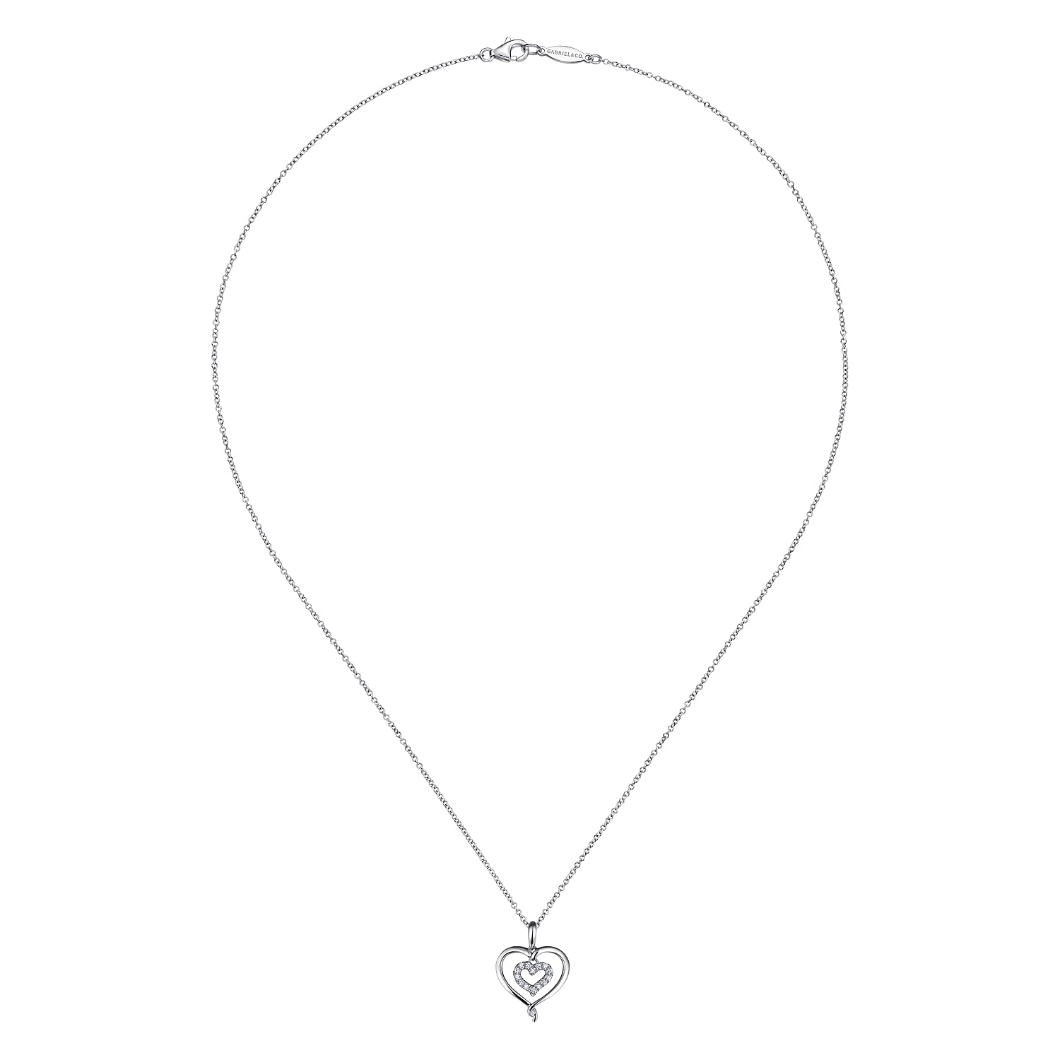 Gabriel & Co. Sterling Silver Diamond Double Heart Pendant