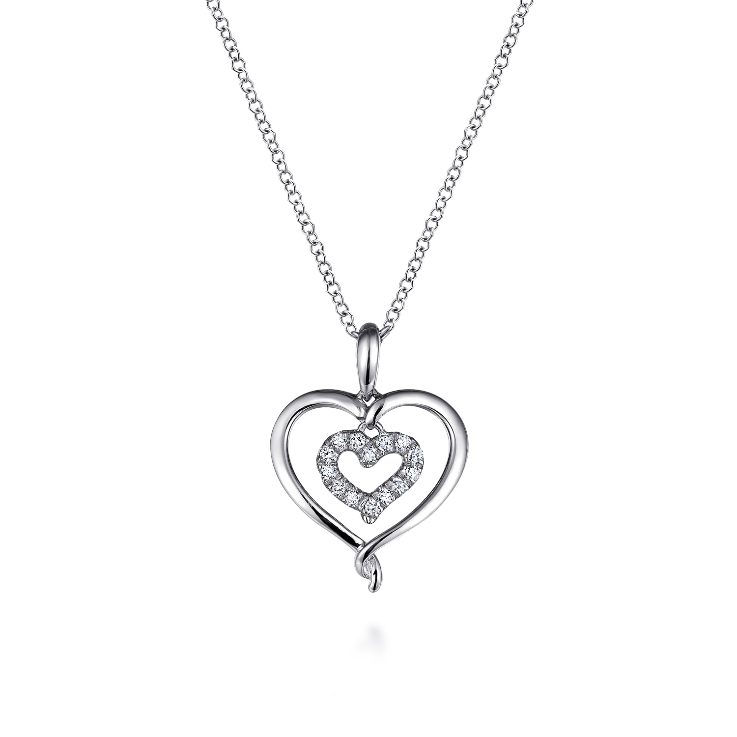 Gabriel & Co. Sterling Silver Diamond Double Heart Pendant