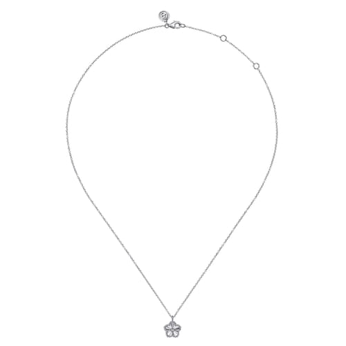Gabriel & Co. Sterling Silver Diamond Bujukan Frame Flower Diamond-Cut Pendant