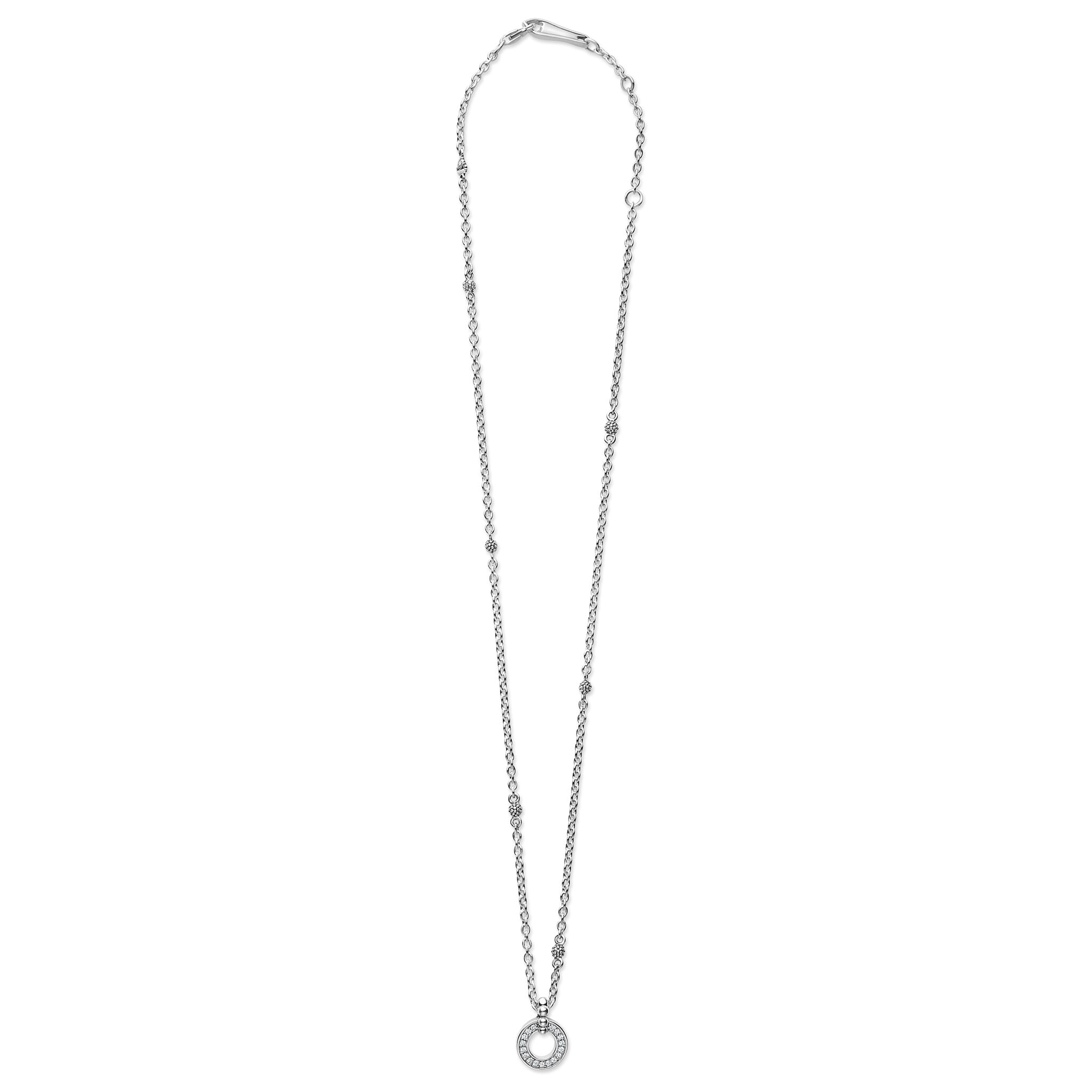 Lagos Sterling Silver Caviar Spark Diamond Circle Pendant Necklace