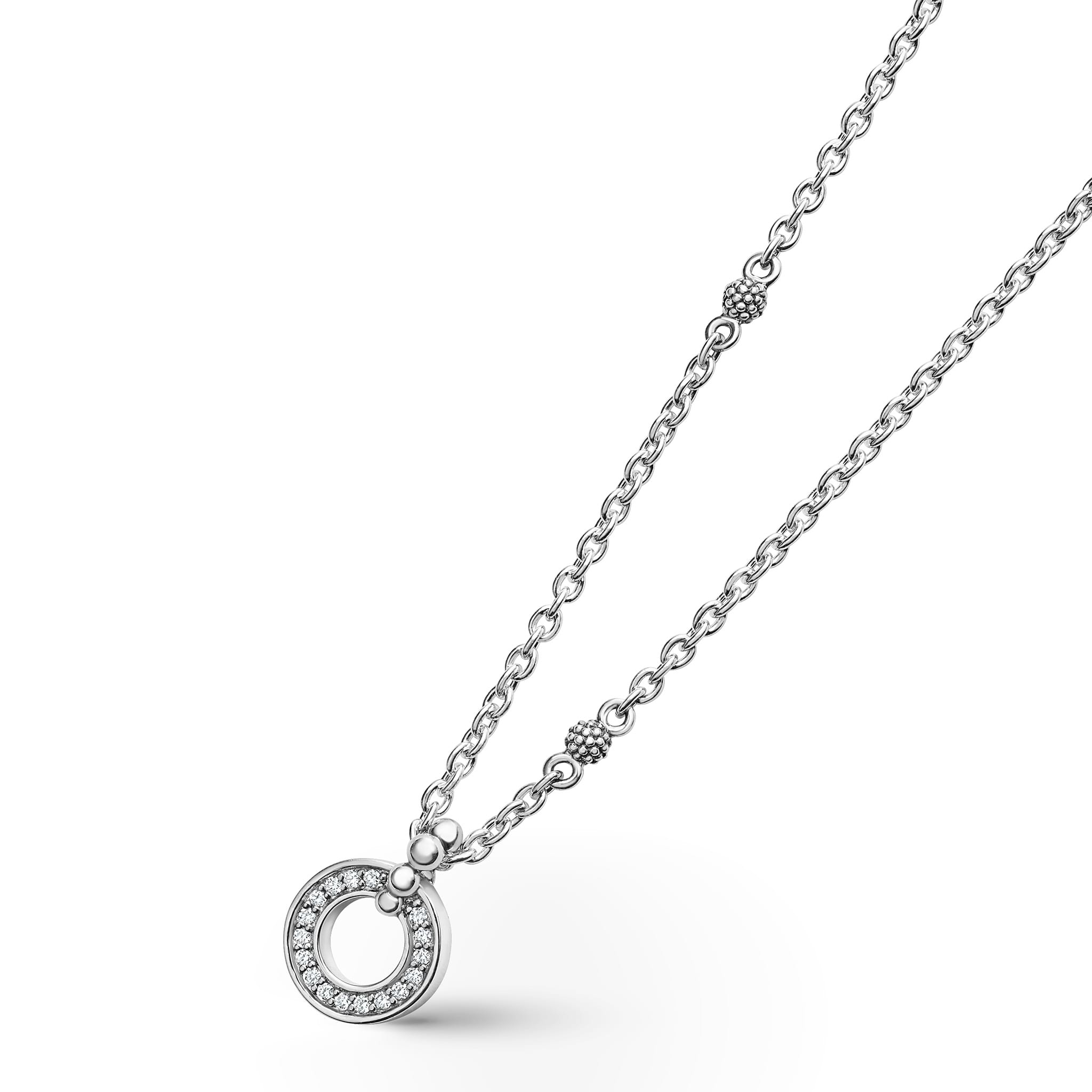 Lagos Sterling Silver Caviar Spark Diamond Circle Pendant Necklace
