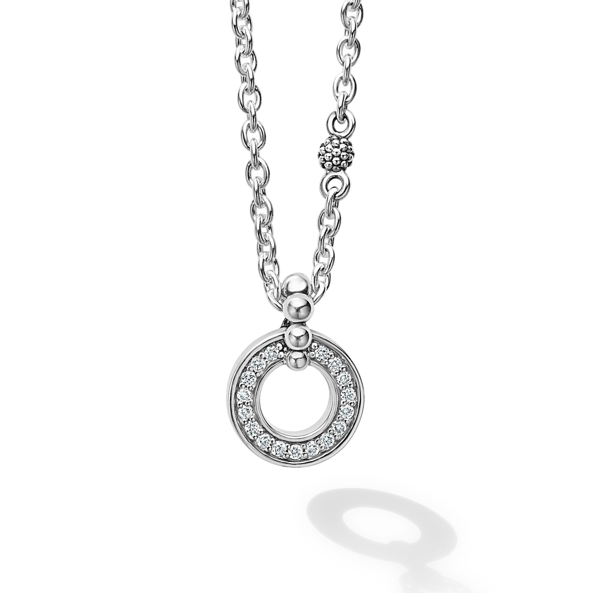 Lagos Sterling Silver Caviar Spark Diamond Circle Pendant Necklace