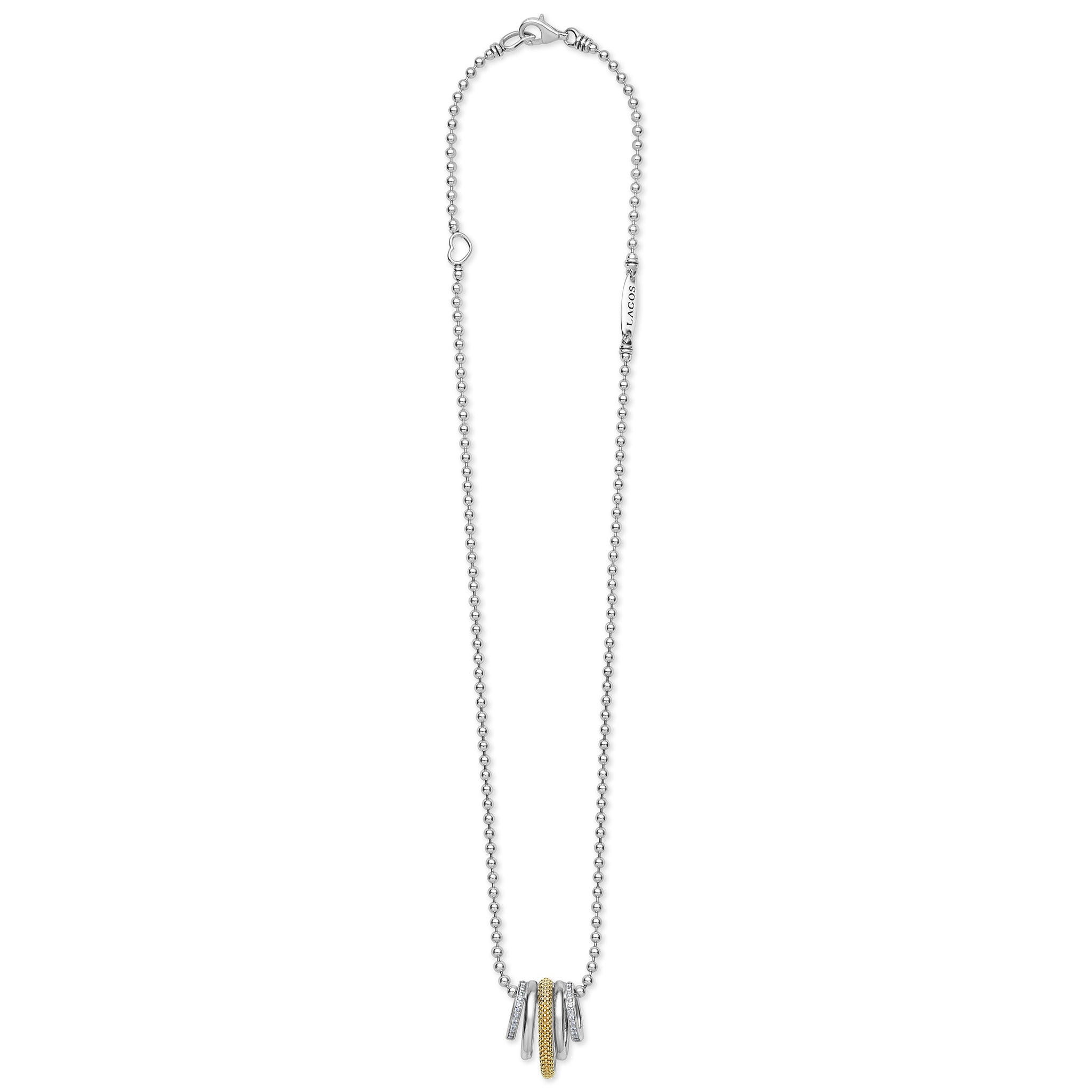 Two-Tone Five Ring Diamond Pendant Necklace