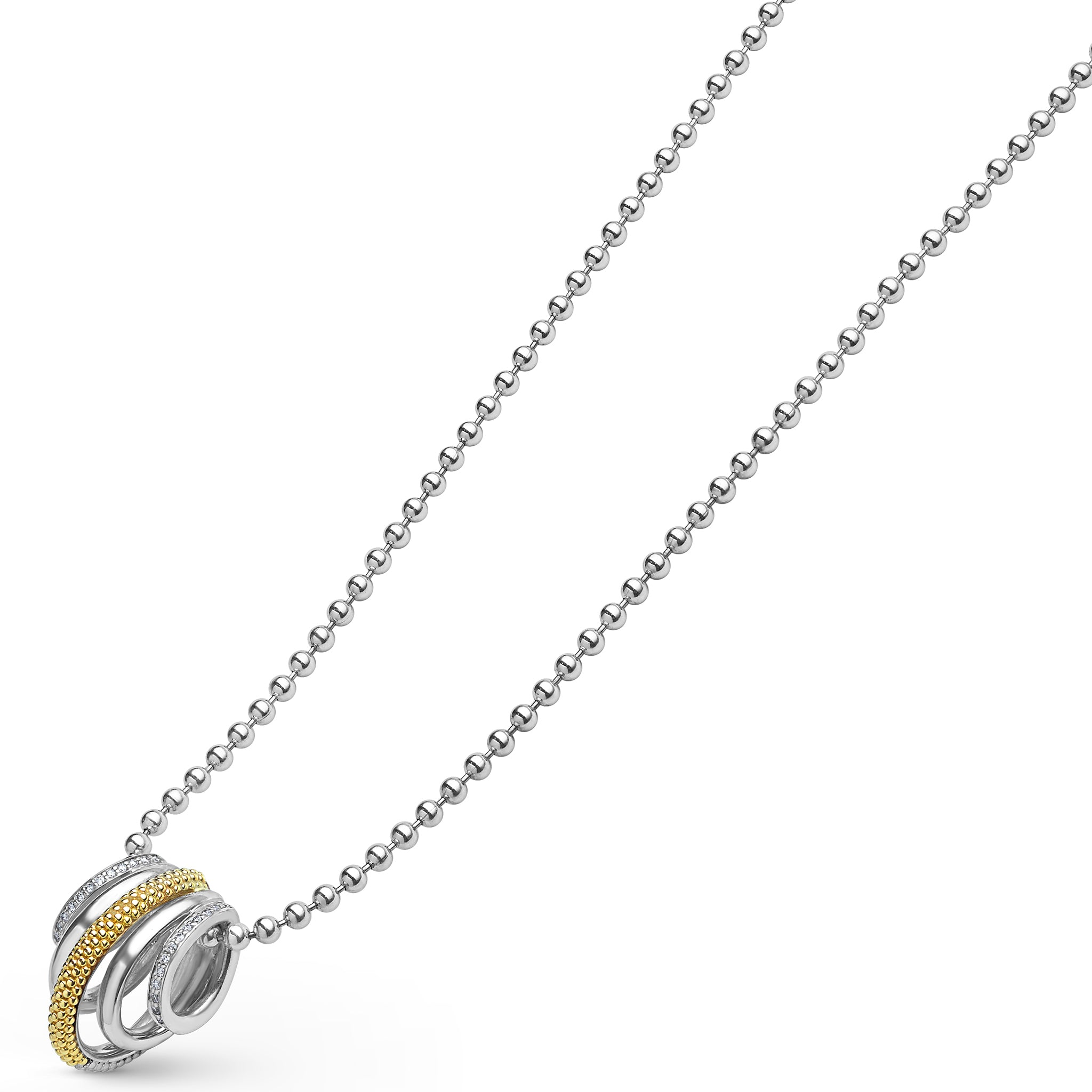 Two-Tone Five Ring Diamond Pendant Necklace