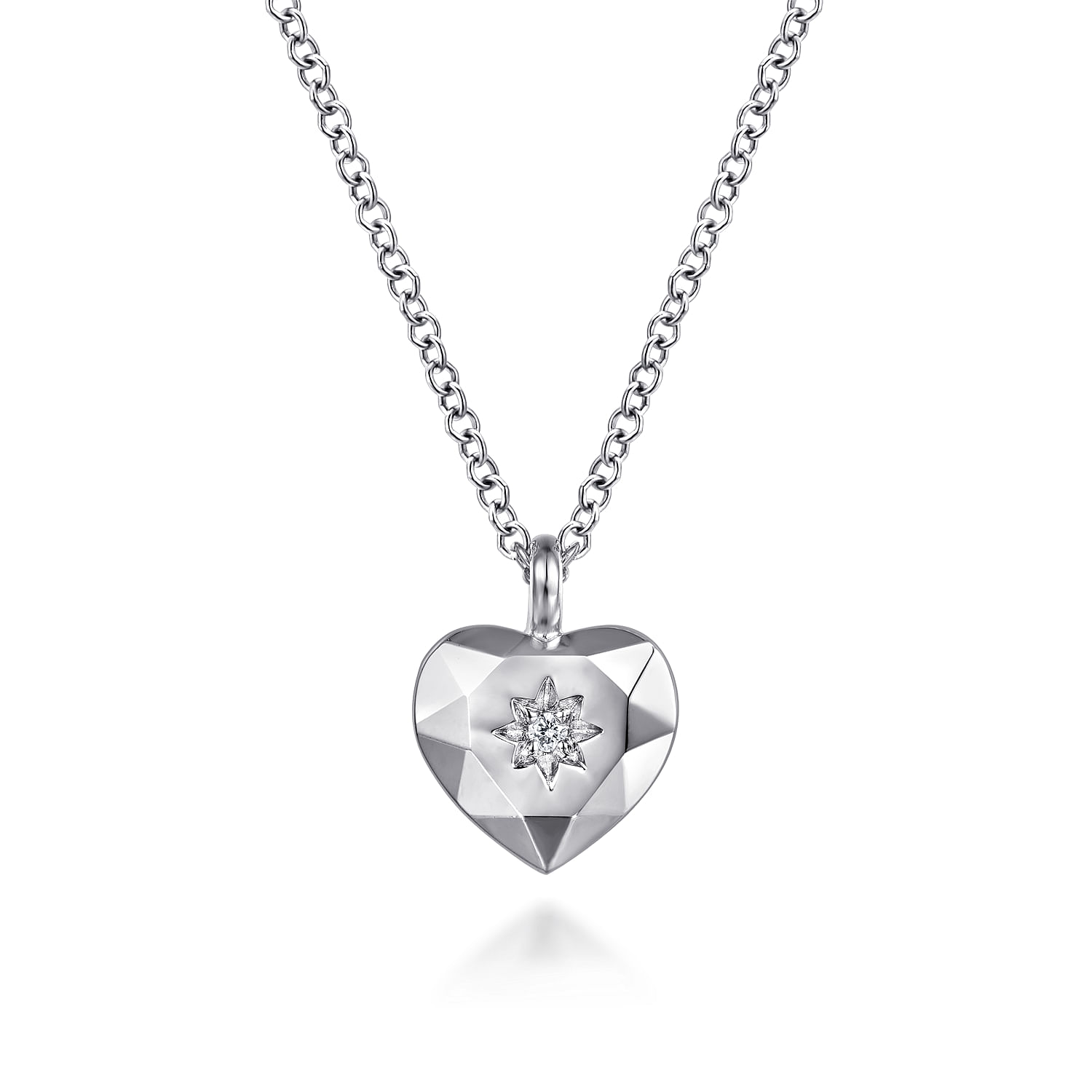 Gabriel & Co. Sterling Silver Geometric Diamond-Cut Heart Pendant