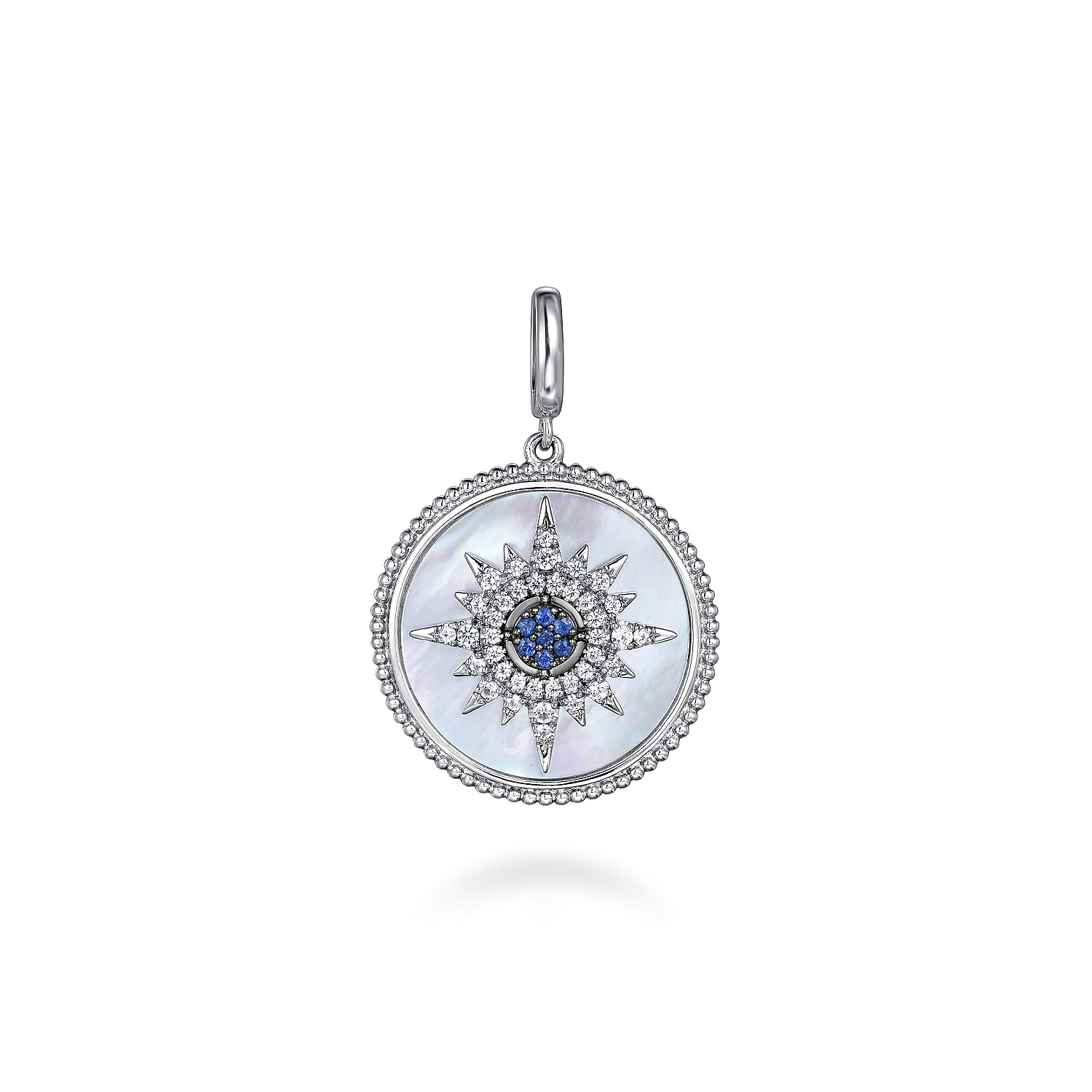 Gabriel & Co. Sterling Silver Starburst Blue and White Sapphire Medallion Pendant