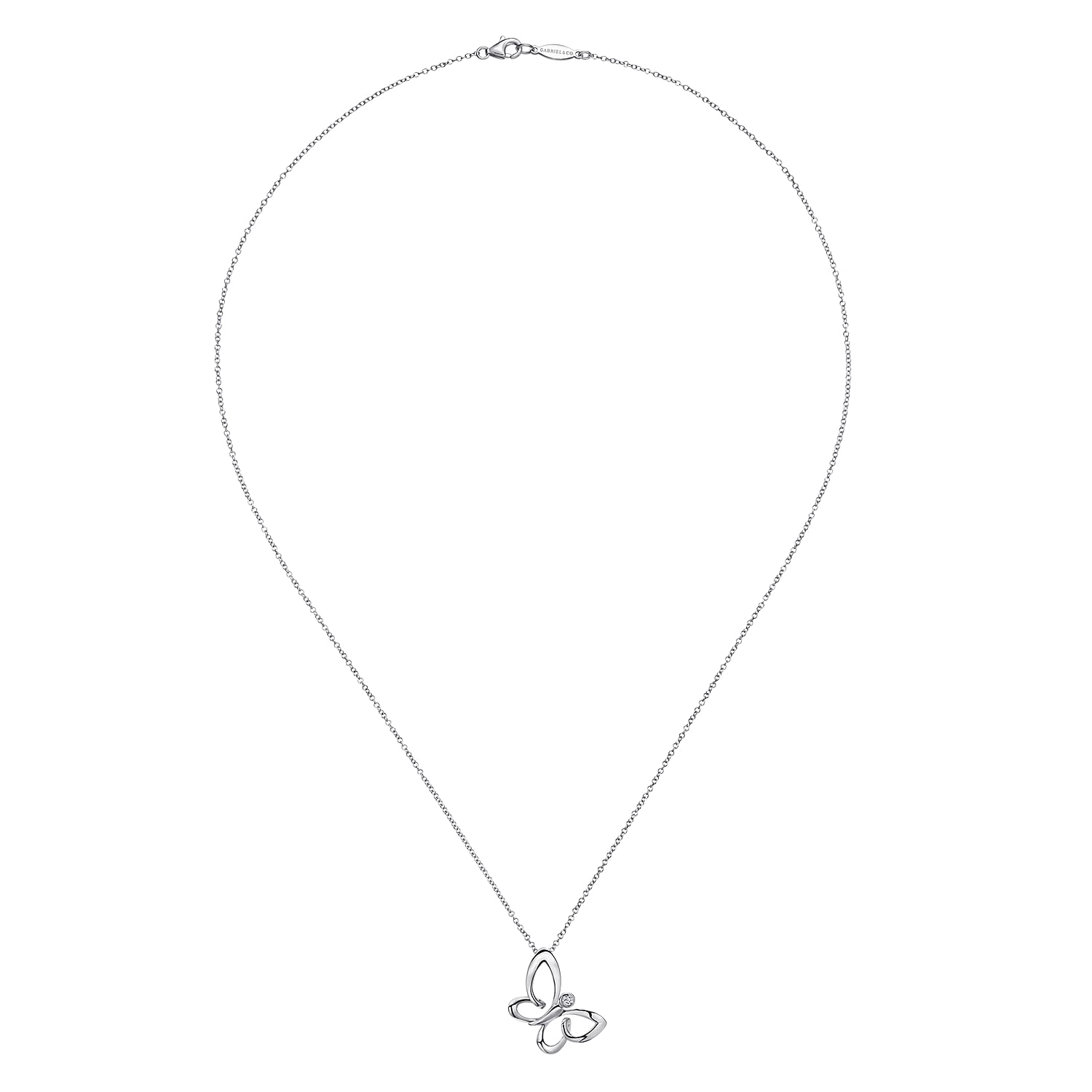 Gabriel & Co. Sterling Silver White Sapphire Accent Butterfly Pendant