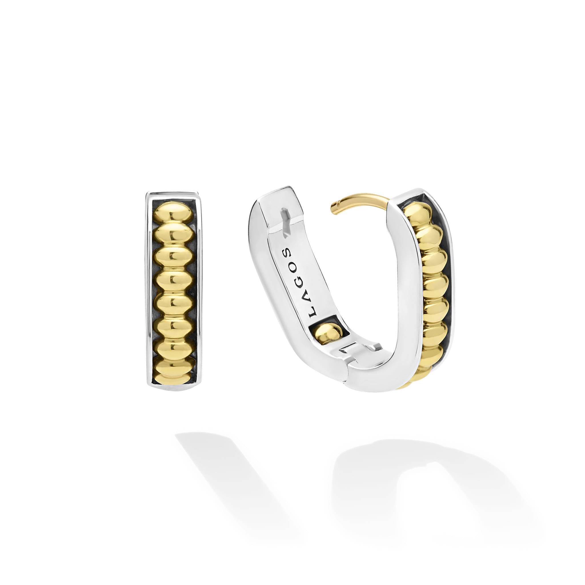 Lagos Sterling Silver & 18K Signature Caviar Linear Hoops