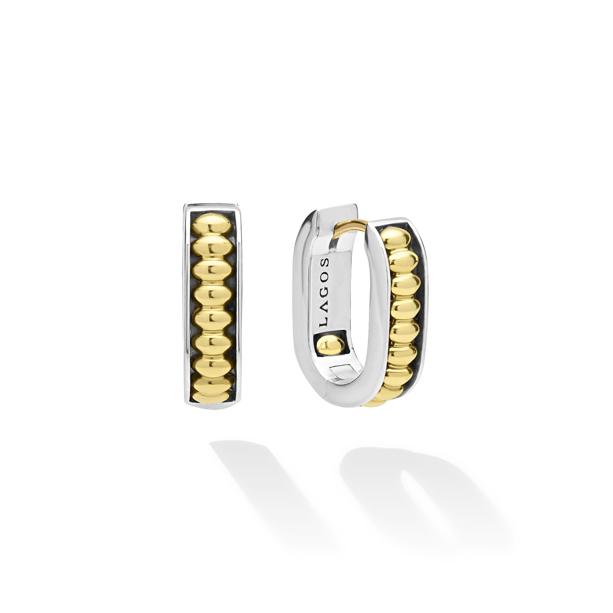 Lagos Sterling Silver & 18K Signature Caviar Linear Hoops