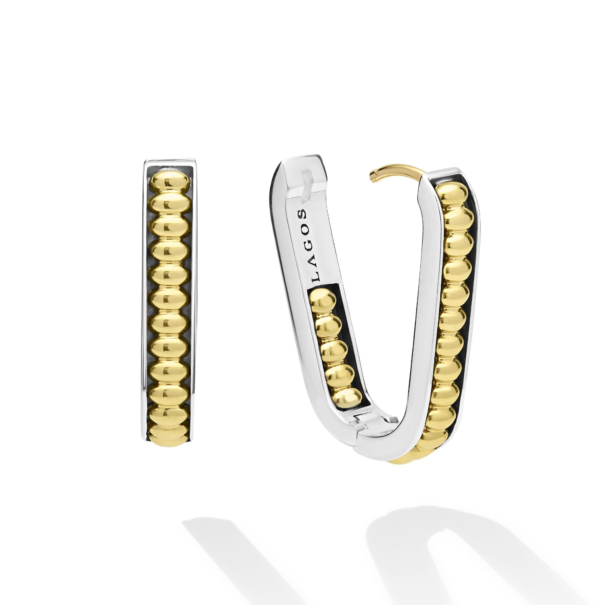 Lagos Sterling Silver & 18K Signature Caviar Medium Linear Hoops