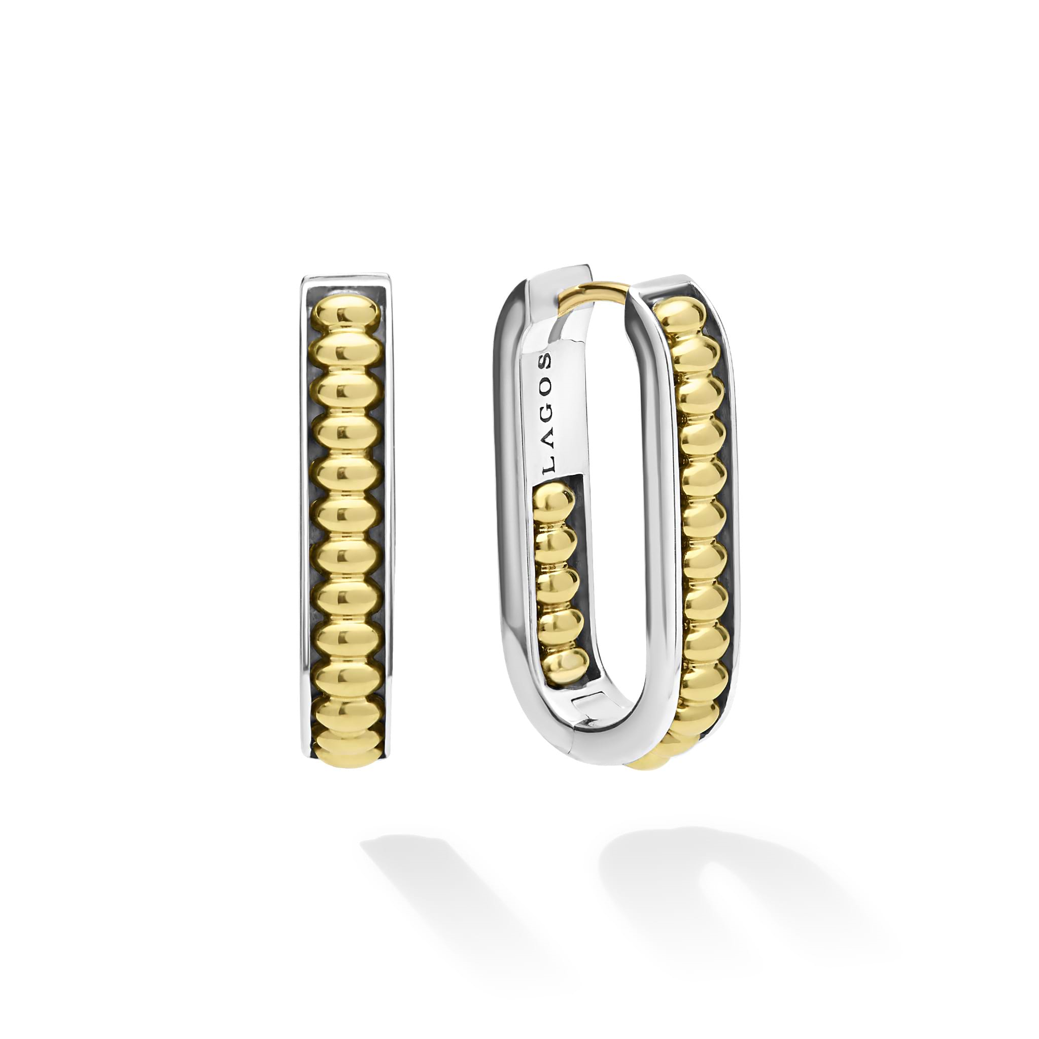 Lagos Sterling Silver & 18K Signature Caviar Medium Linear Hoops