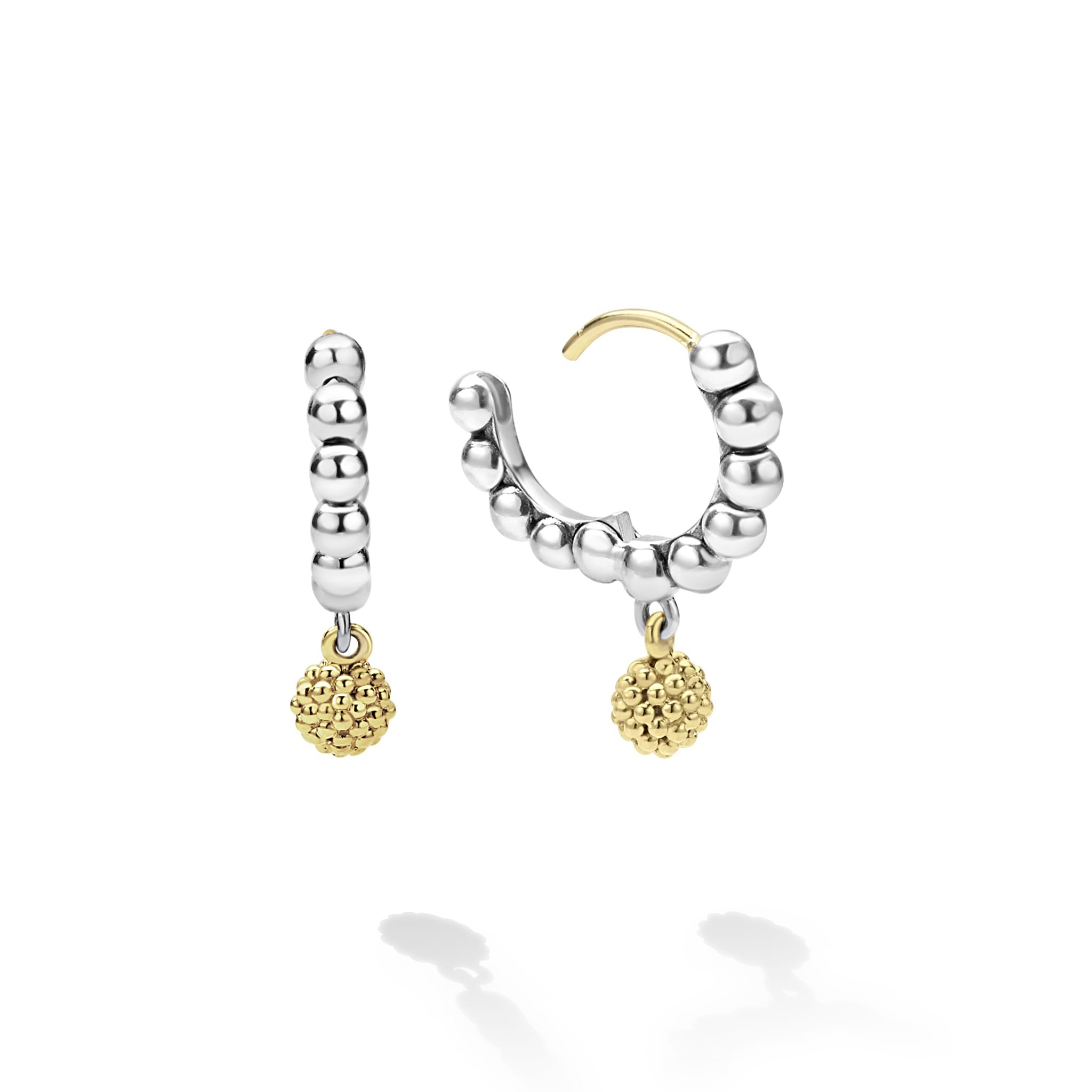 Lagos Sterling Silver & 18K Caviar Beaded Dangle Huggies
