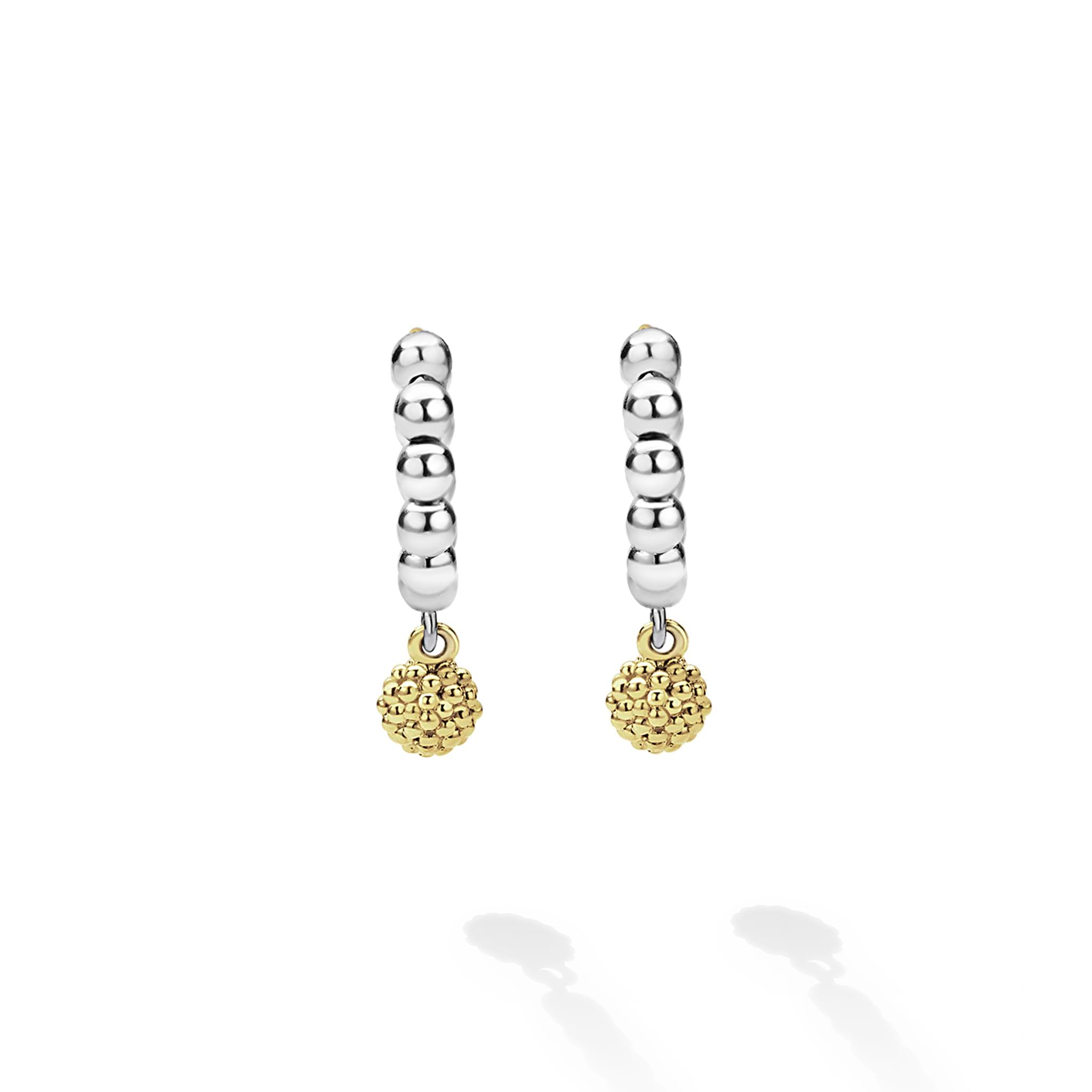 Lagos Sterling Silver & 18K Caviar Beaded Dangle Huggies