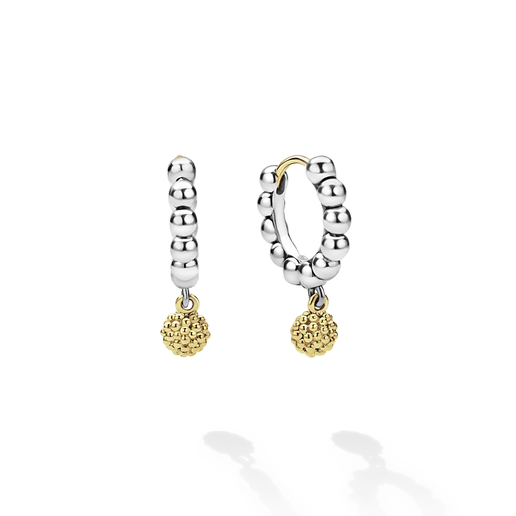 Lagos Sterling Silver & 18K Caviar Beaded Dangle Huggies
