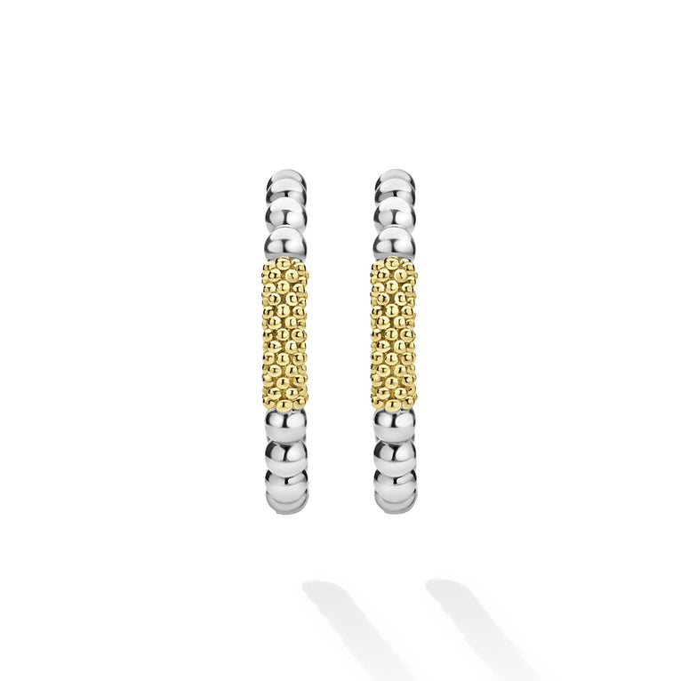 Lagos Sterling Silver & 18K Caviar Gold Bar Hoops