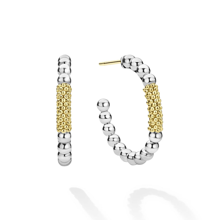 Lagos Sterling Silver & 18K Caviar Gold Bar Hoops