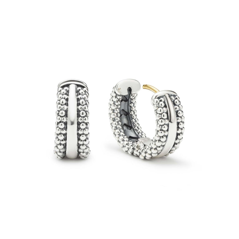 Lagos Sterling Silver Caviar Beaded Wide Huggies