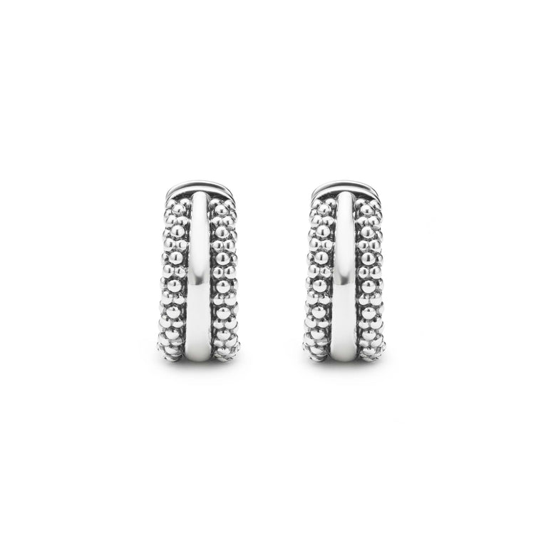 Lagos Sterling Silver Caviar Beaded Wide Huggies