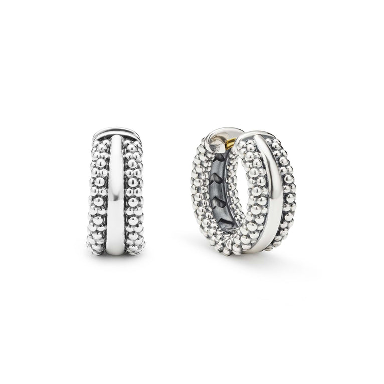Lagos Sterling Silver Caviar Beaded Wide Huggies