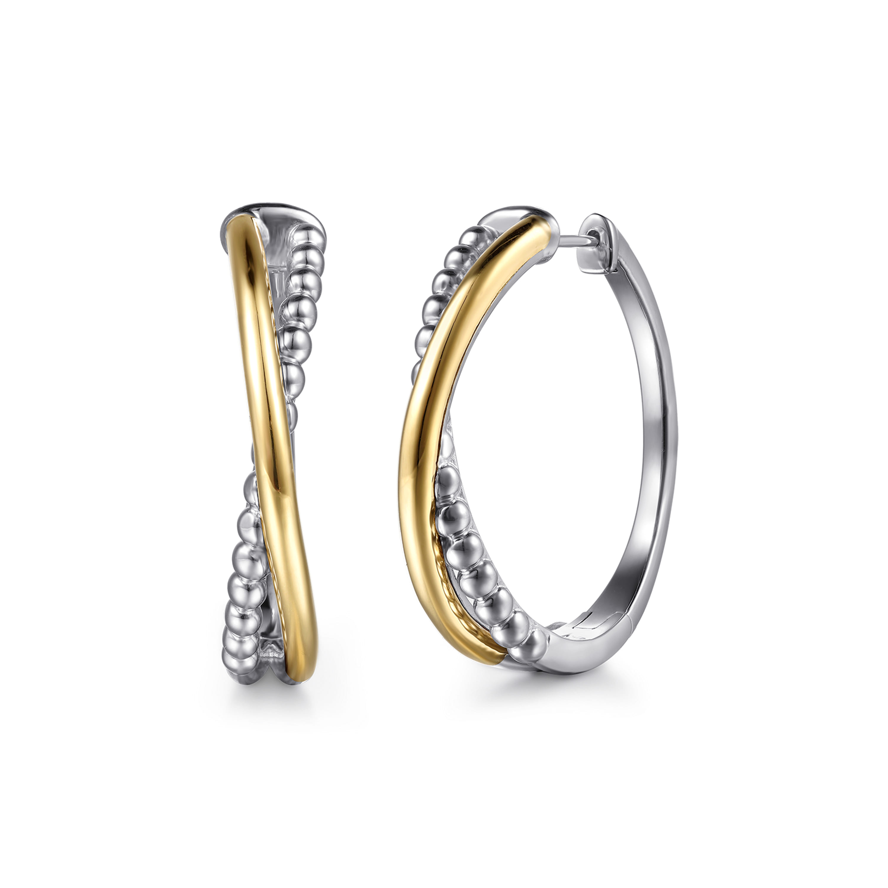 Gabriel & Co. Two-Tone Bujukan Criss Cross Intricate Hoop Earrings